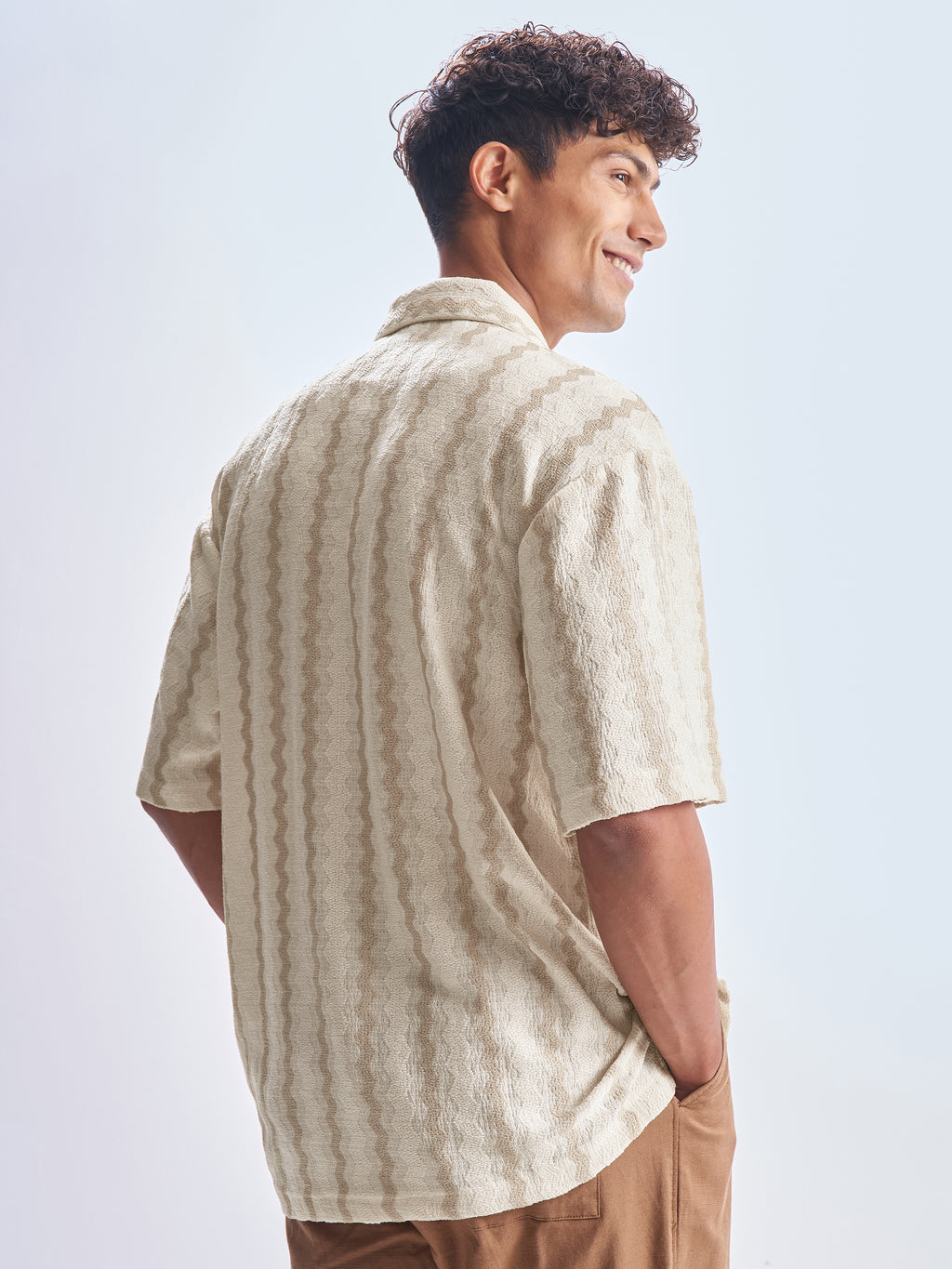 Highlander Men Cream Striped Relaxed Fit Casual Shirt - Cream - Image 3