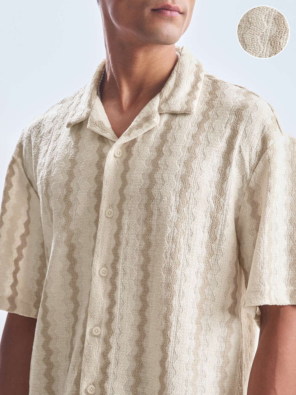 Highlander Men Cream Striped Relaxed Fit Casual Shirt - Cream - Image 5