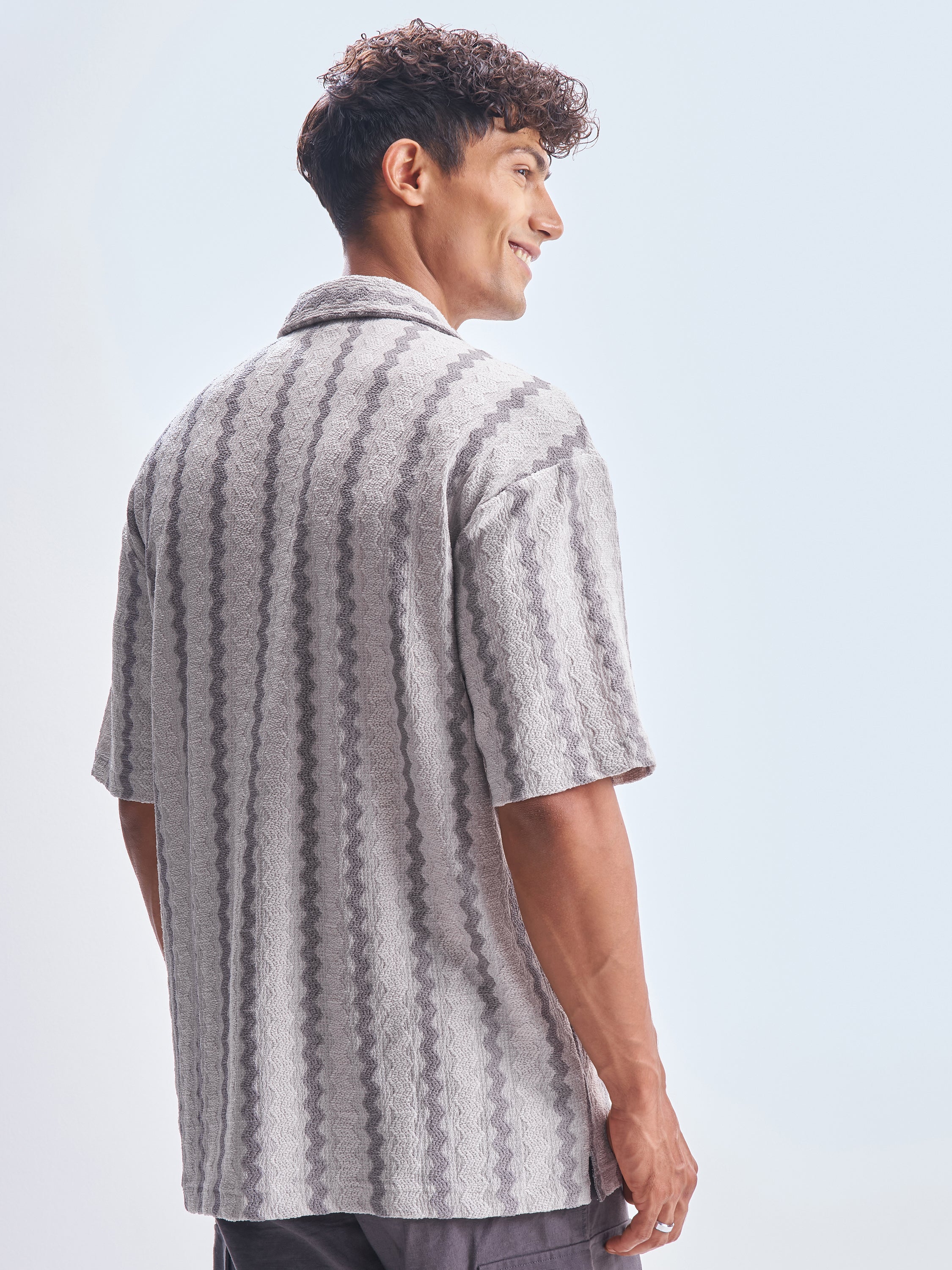 Highlander Men Grey Striped Relaxed Fit Casual Shirt - Grey - Image 3