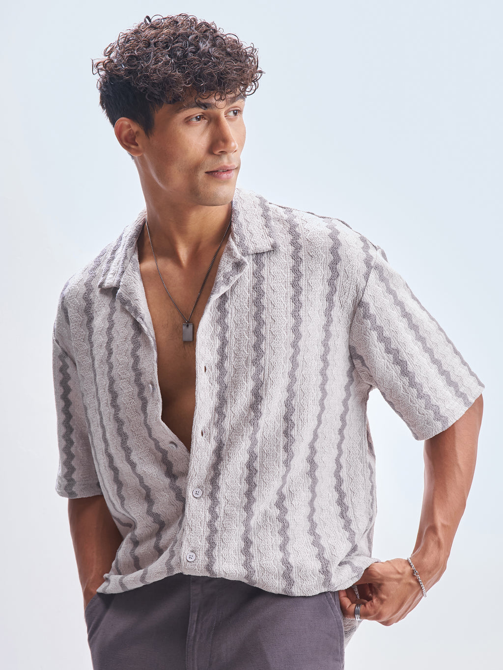 Highlander Men Grey Striped Relaxed Fit Casual Shirt - Grey - Image 4