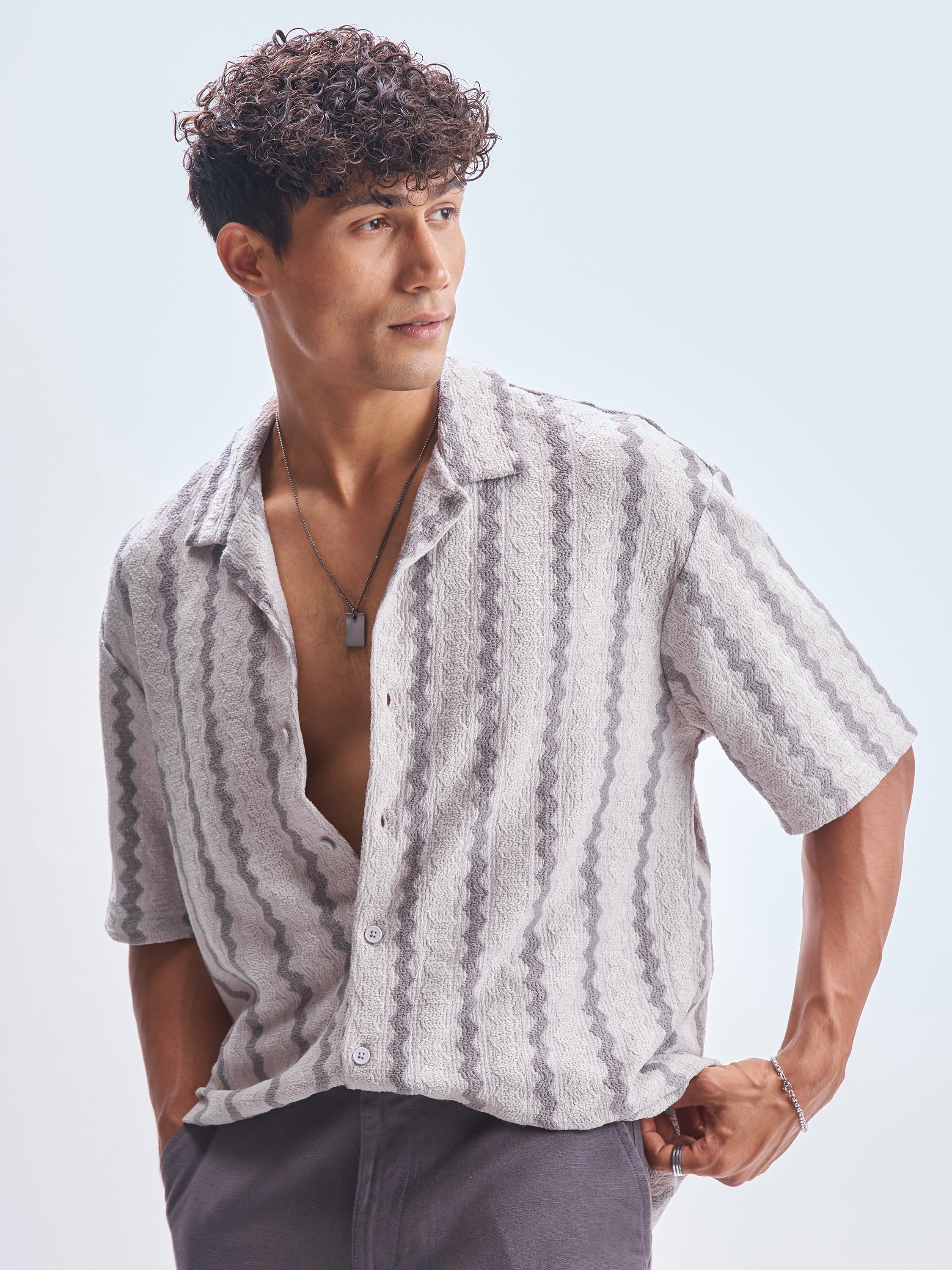 Highlander Men Grey Striped Relaxed Fit Casual Shirt - Grey - Image 4
