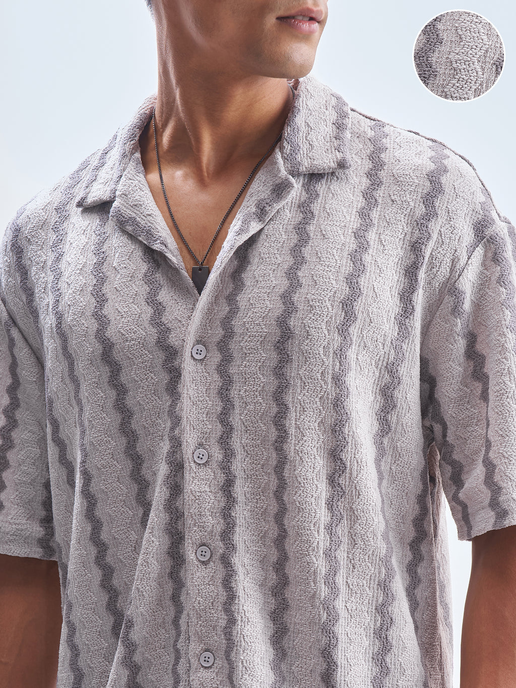 Highlander Men Grey Striped Relaxed Fit Casual Shirt - Grey - Image 5