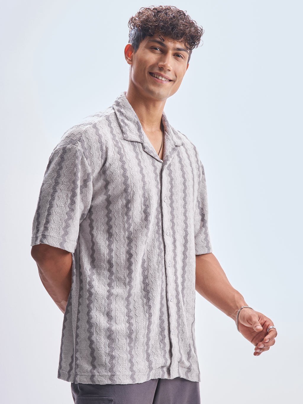 Highlander Men Grey Striped Relaxed Fit Casual Shirt - Grey - Image 6