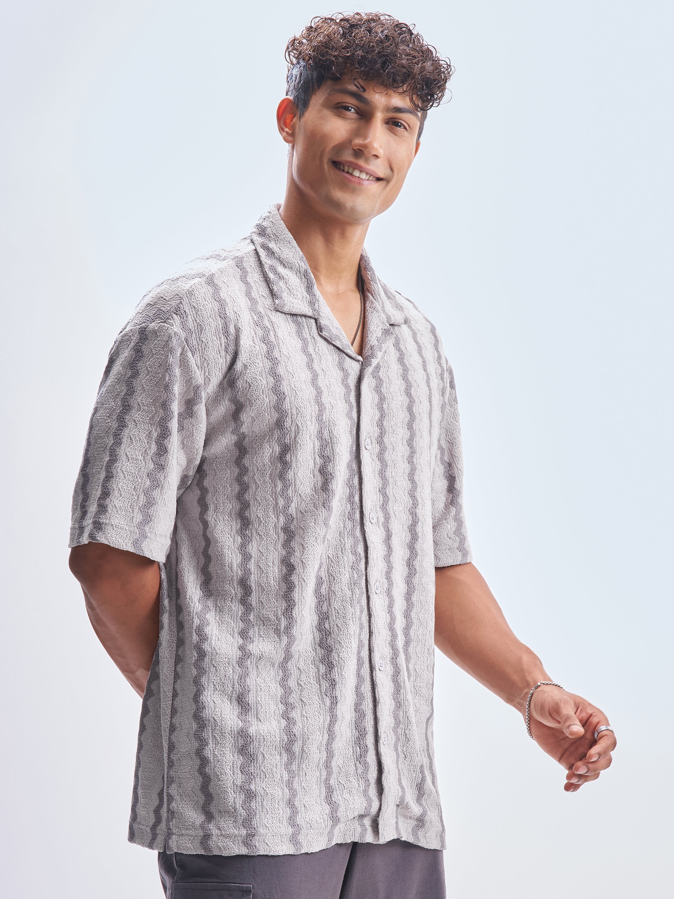 Highlander Men Grey Striped Relaxed Fit Casual Shirt - Grey - Image 6