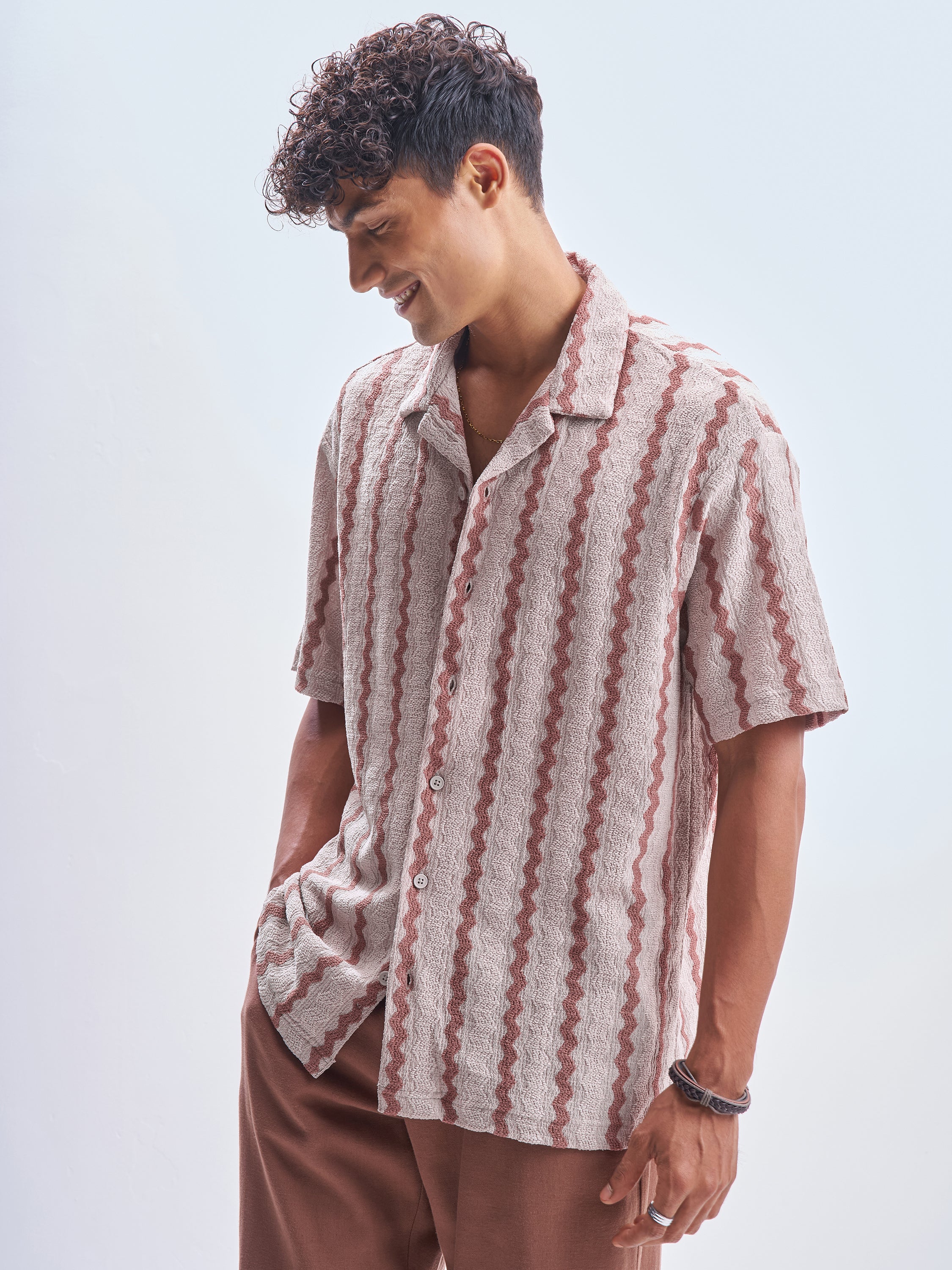 Highlander Men Pink Striped Relaxed Fit Casual Shirt - Pink - Image 4