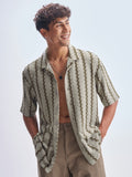 Highlander Men Olive Striped Relaxed Fit Casual Shirt - Olive - Image 1