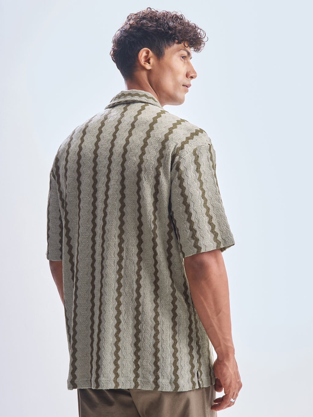 Highlander Men Olive Striped Relaxed Fit Casual Shirt - Olive - Image 3