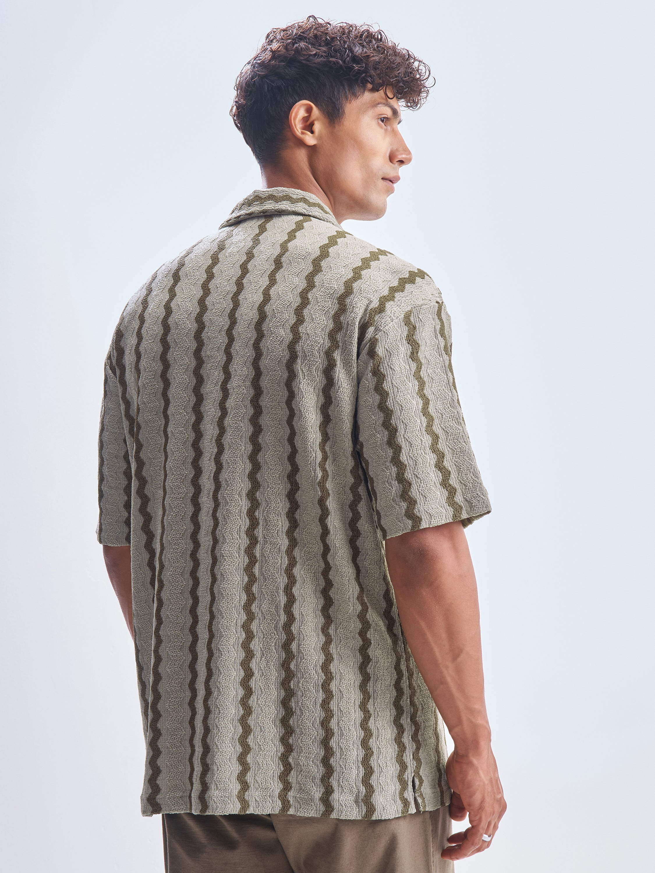 Highlander Men Olive Striped Relaxed Fit Casual Shirt - Olive - Image 3