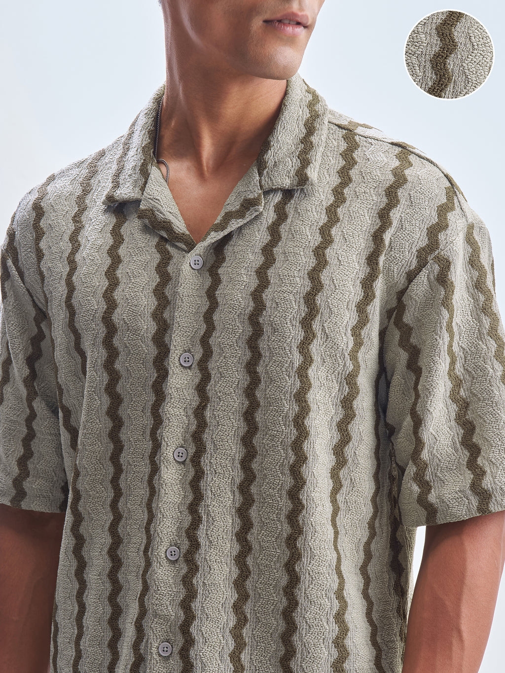 Highlander Men Olive Striped Relaxed Fit Casual Shirt - Olive - Image 5