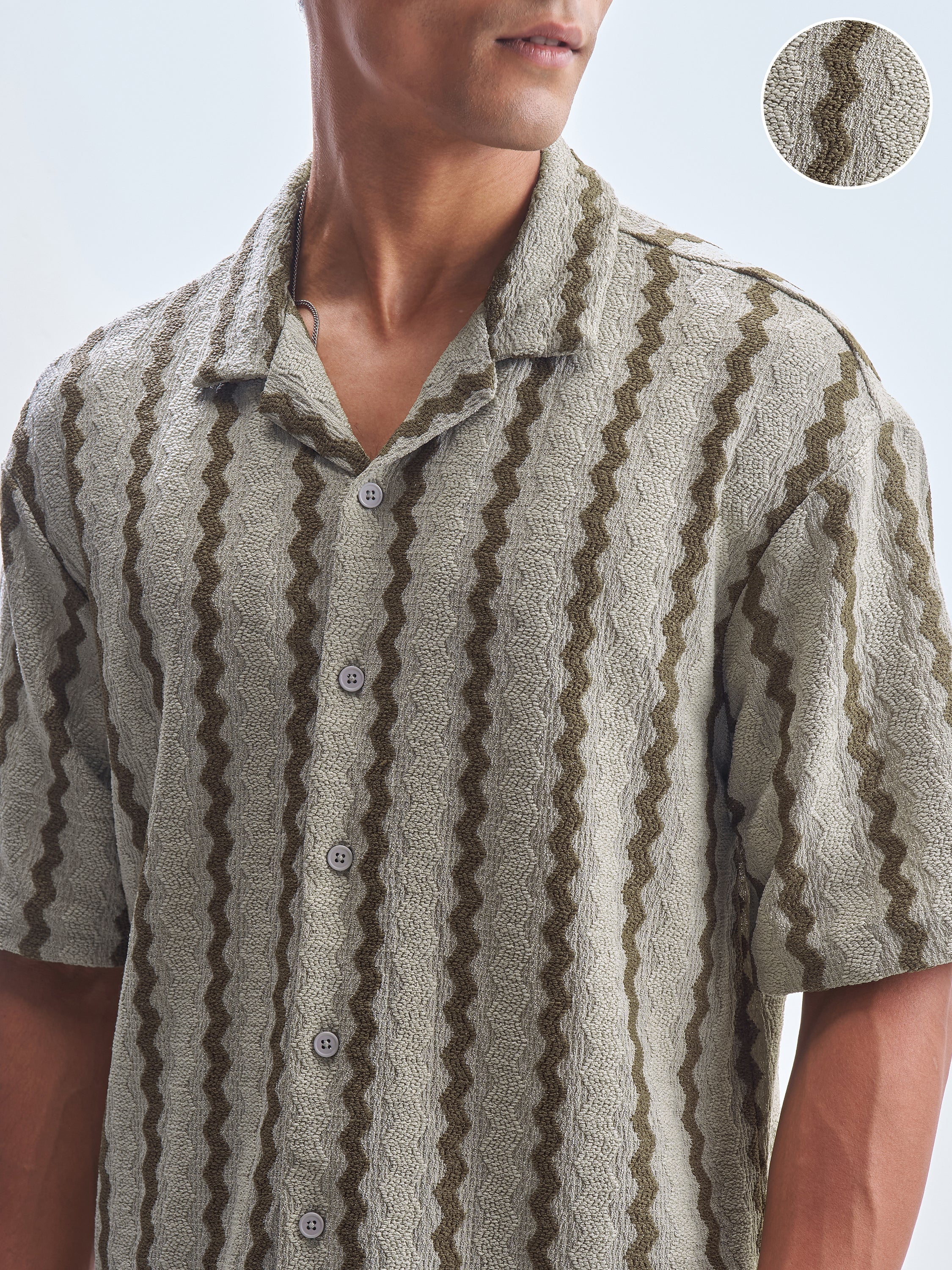 Highlander Men Olive Striped Relaxed Fit Casual Shirt - Olive - Image 5