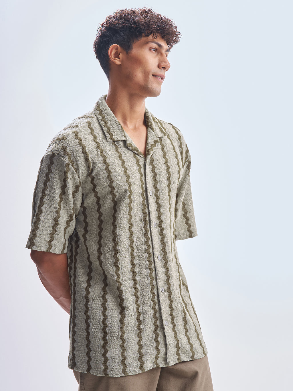 Highlander Men Olive Striped Relaxed Fit Casual Shirt - Olive - Image 6