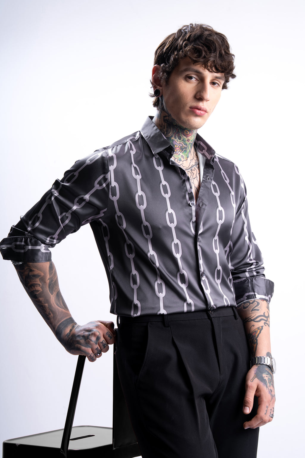 Highlander Men Grey Printed Slim Fit Casual Shirt - Grey - Image 1