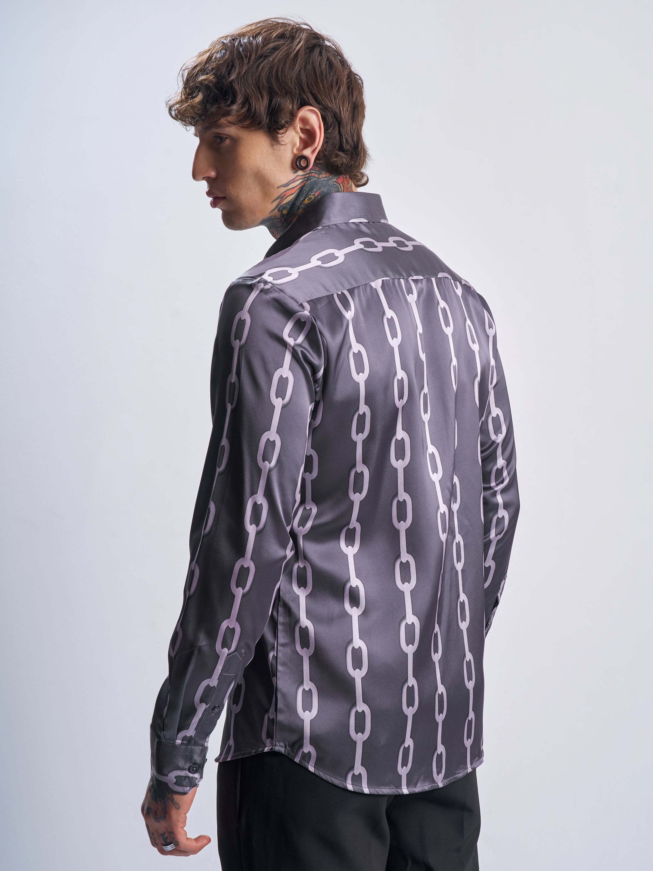 Highlander Men Grey Printed Slim Fit Casual Shirt - Grey - Image 3