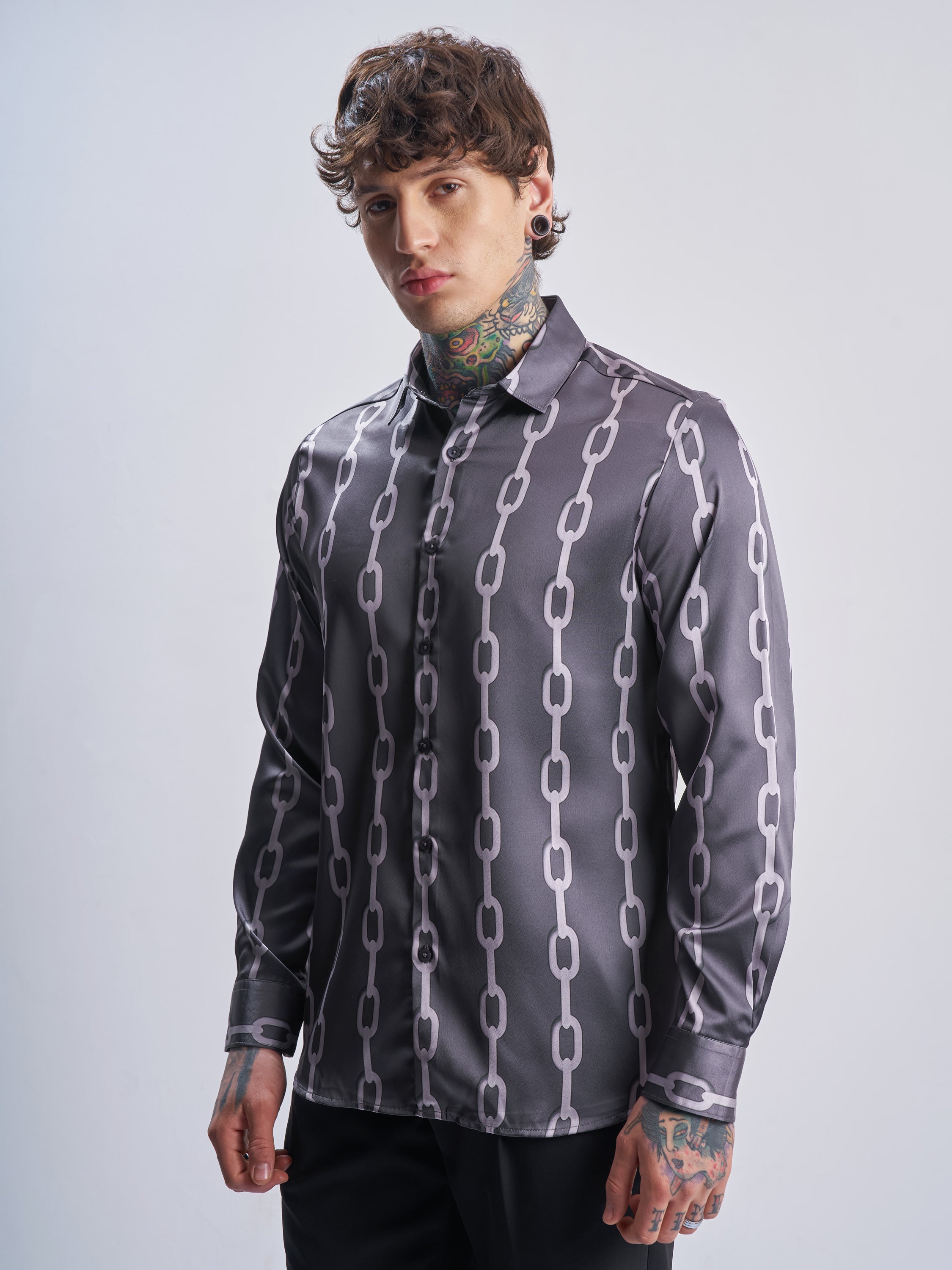 Highlander Men Grey Printed Slim Fit Casual Shirt - Grey - Image 4