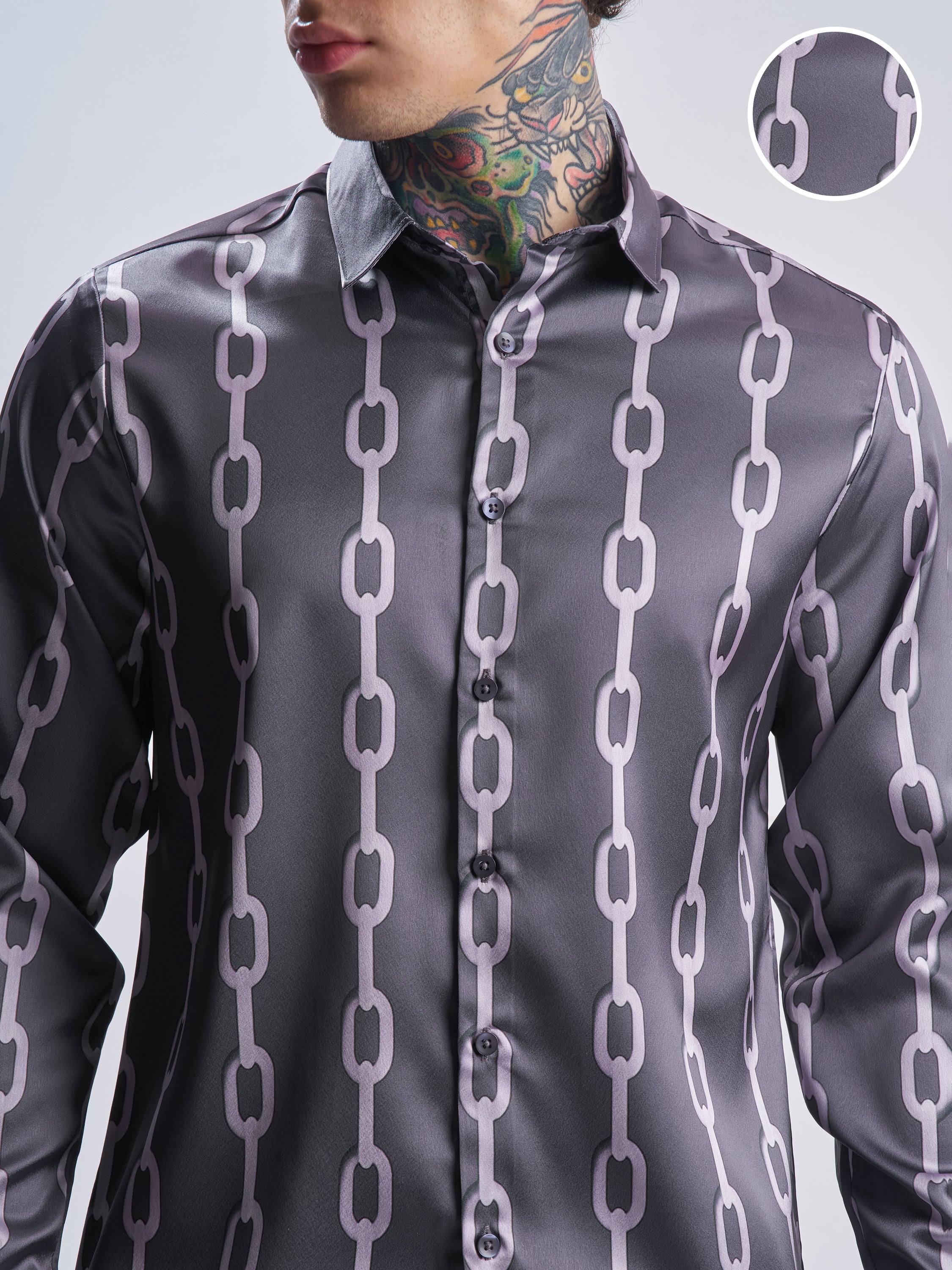 Highlander Men Grey Printed Slim Fit Casual Shirt - Grey - Image 5