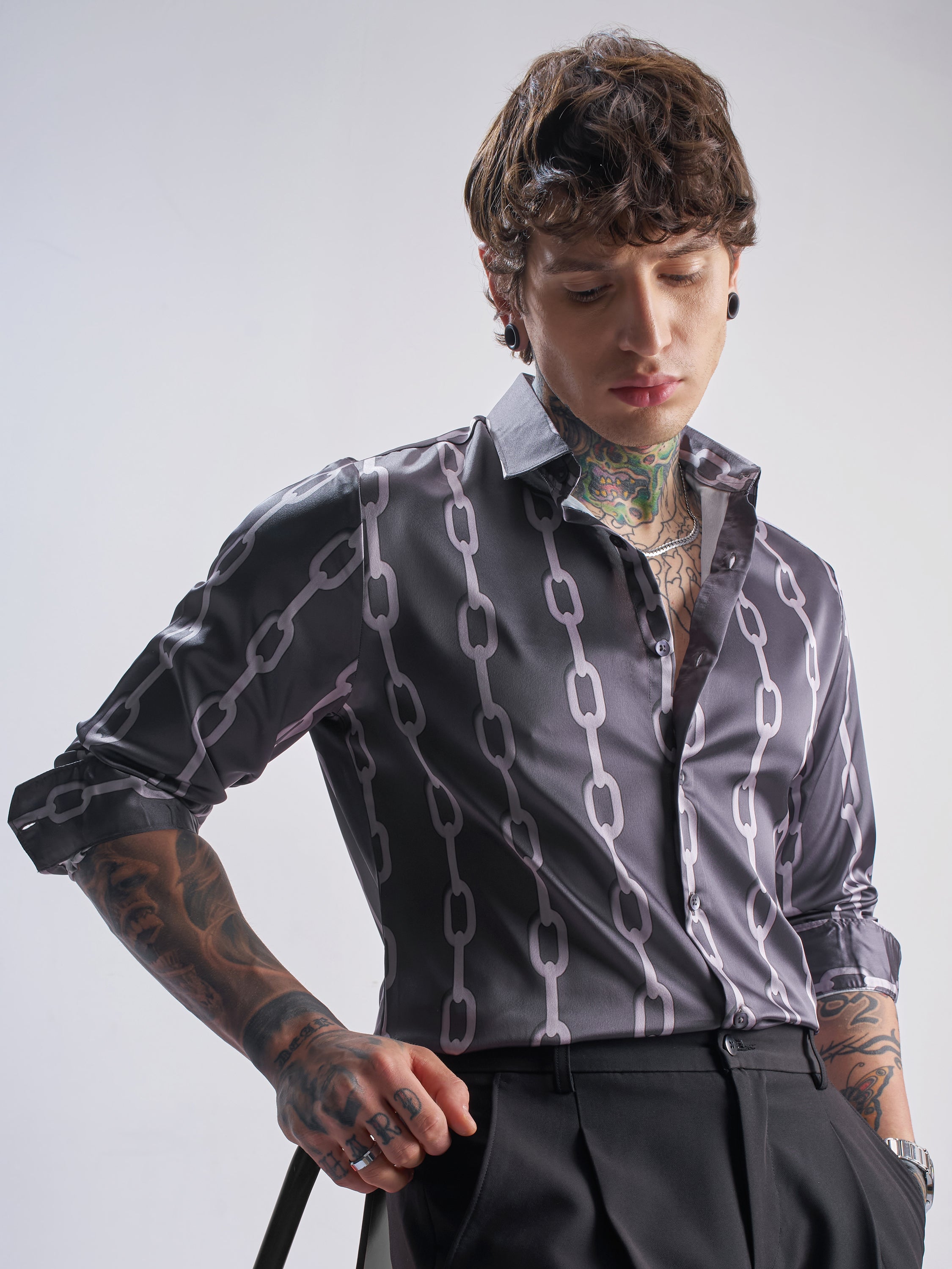 Highlander Men Grey Printed Slim Fit Casual Shirt - Grey - Image 6