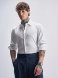 Highlander Men White Self Design Slim Fit Casual Shirt - White - Image 1