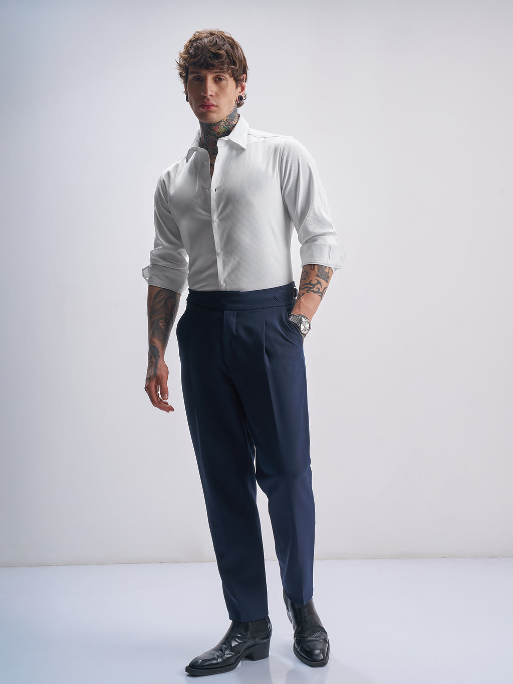 Highlander Men White Self Design Slim Fit Casual Shirt - White - Image 2
