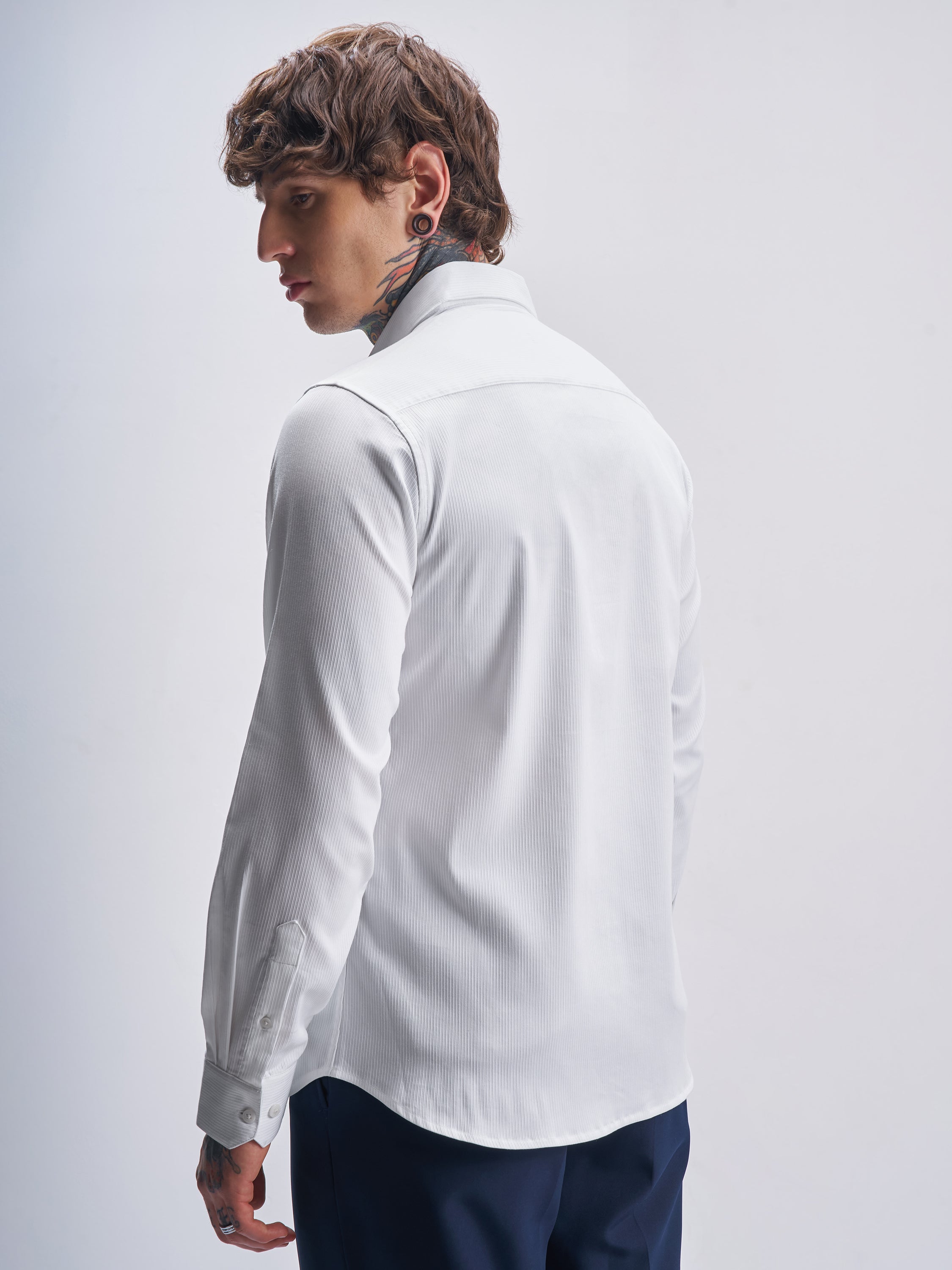 Highlander Men White Self Design Slim Fit Casual Shirt - White - Image 3