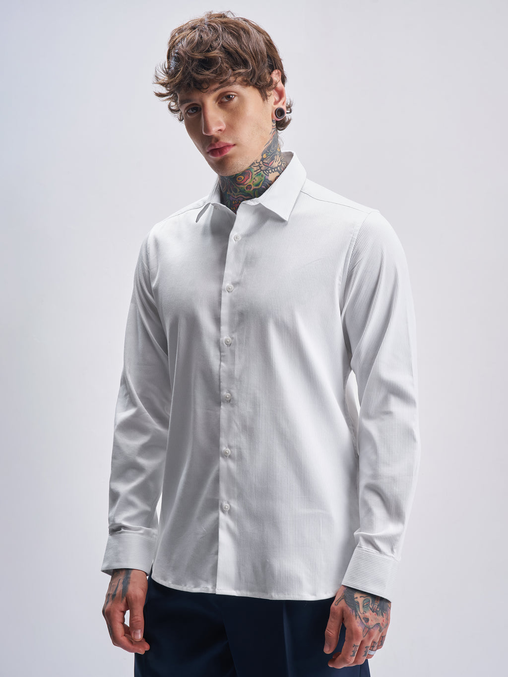 Highlander Men White Self Design Slim Fit Casual Shirt - White - Image 4