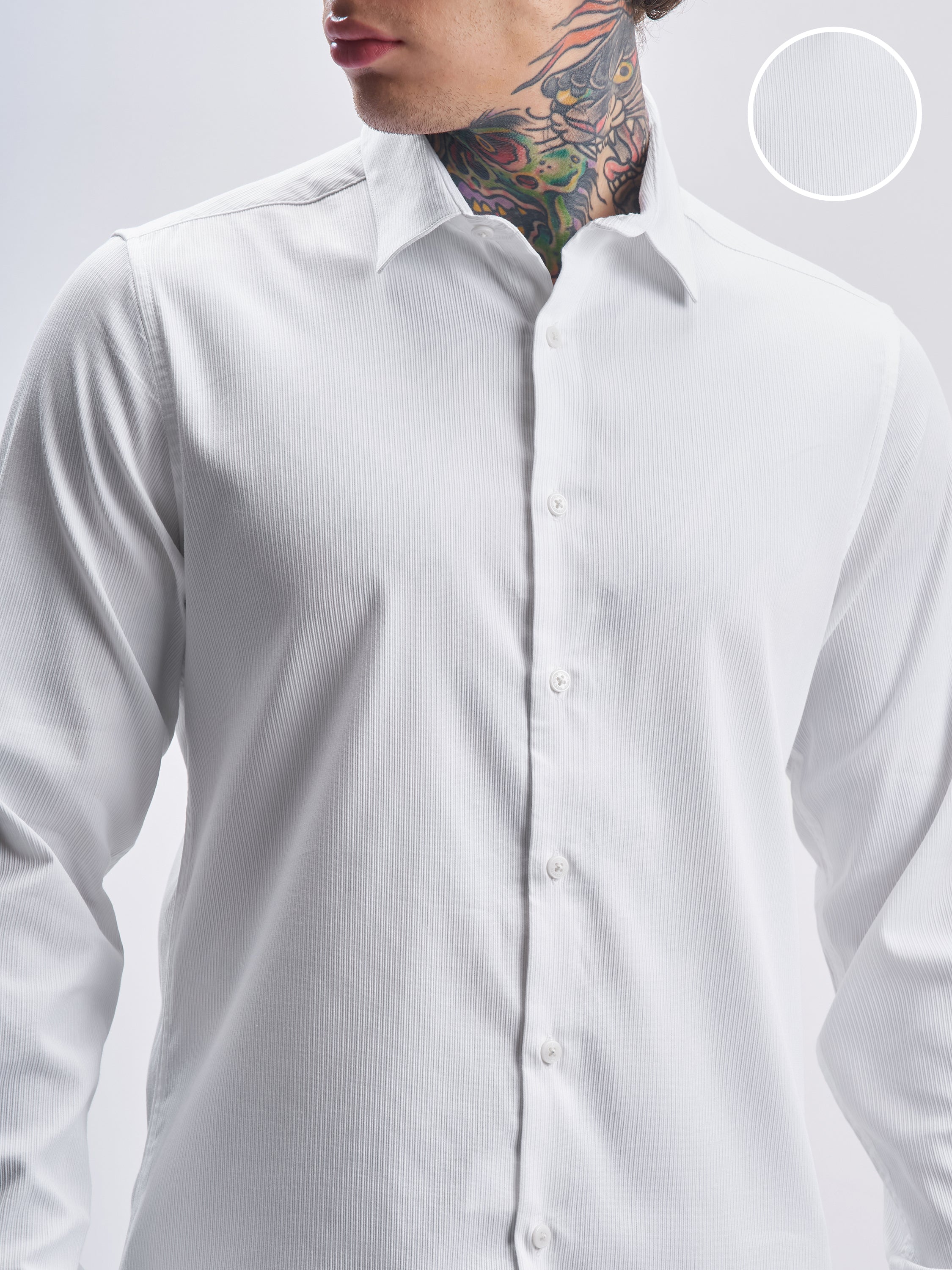 Highlander Men White Self Design Slim Fit Casual Shirt - White - Image 5