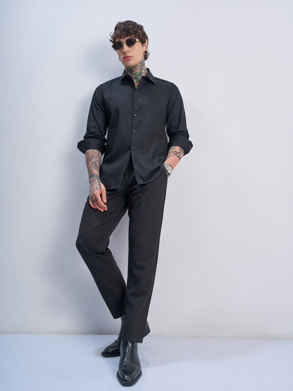 Highlander Men Black Self Design Slim Fit Casual Shirt - Black - Image 2