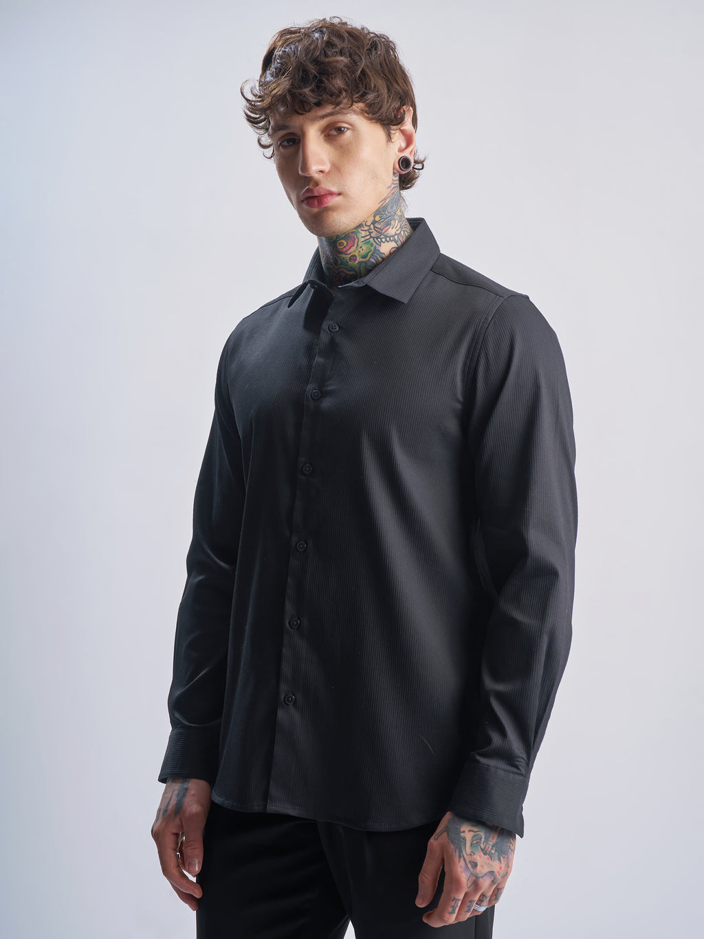 Highlander Men Black Self Design Slim Fit Casual Shirt - Black - Image 4