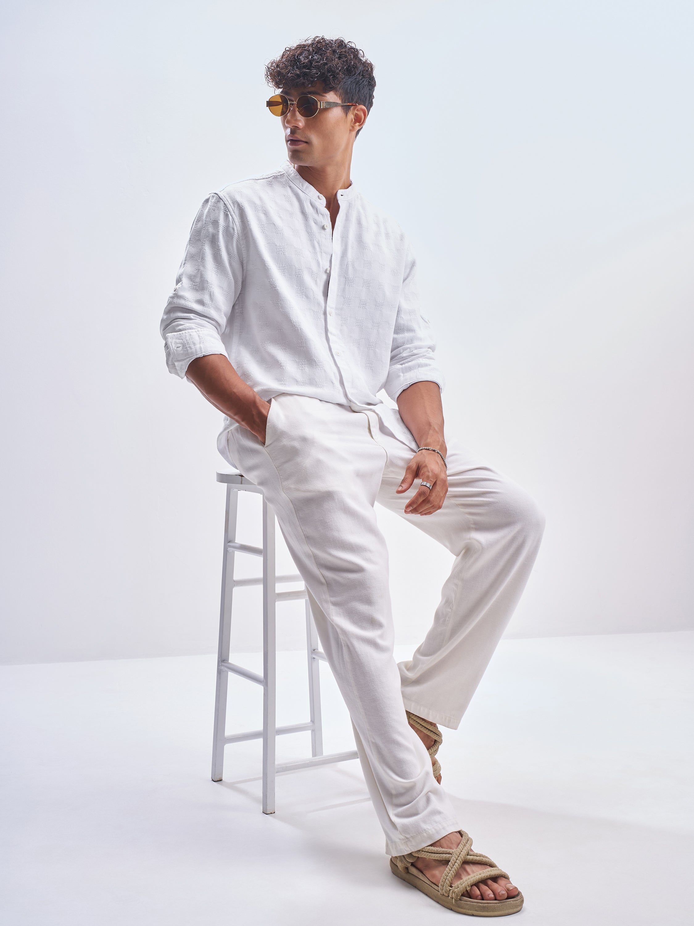 Highlander Men White Self Design Relaxed Fit Casual Shirt - White - Image 2