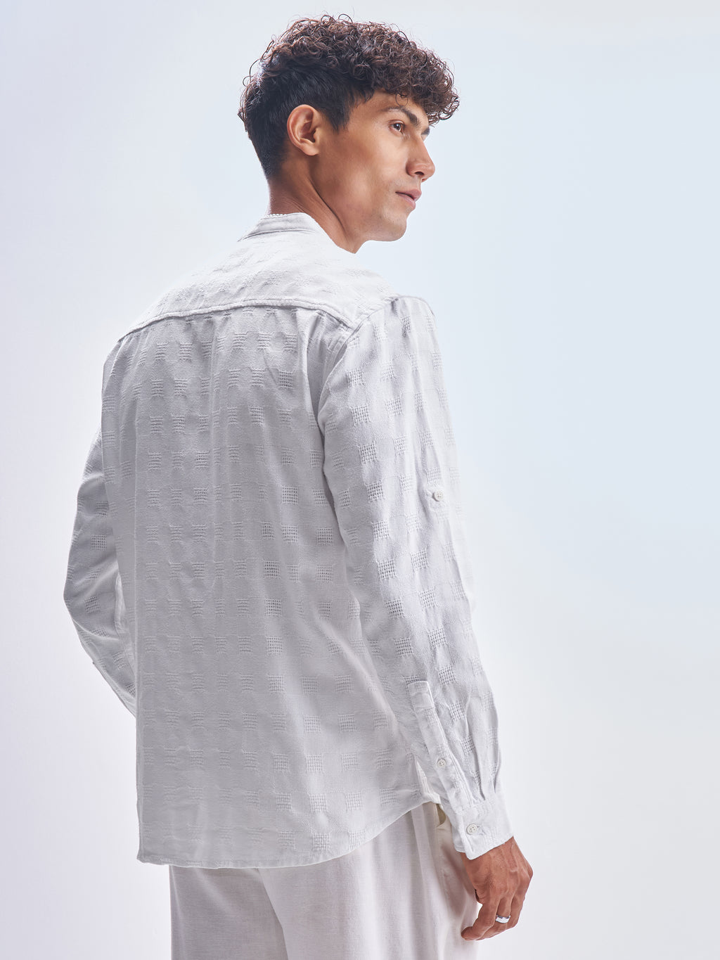 Highlander Men White Self Design Relaxed Fit Casual Shirt - White - Image 3
