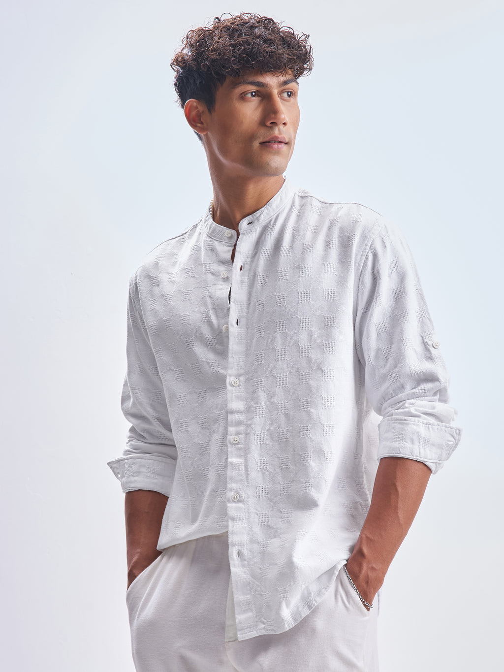 Highlander Men White Self Design Relaxed Fit Casual Shirt - White - Image 4