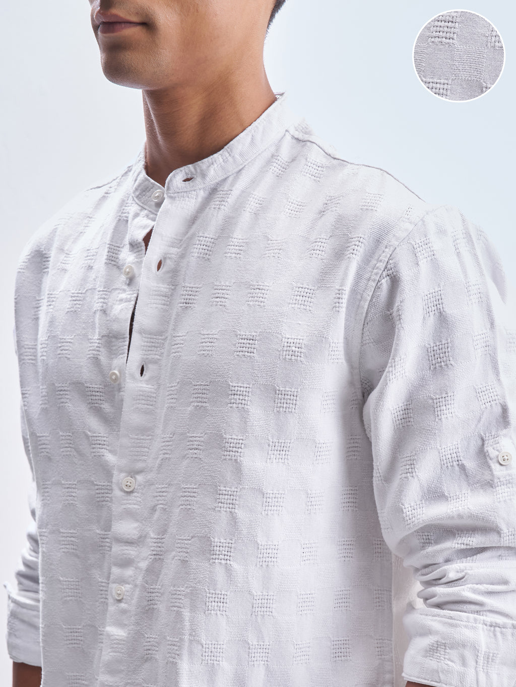 Highlander Men White Self Design Relaxed Fit Casual Shirt - White - Image 5