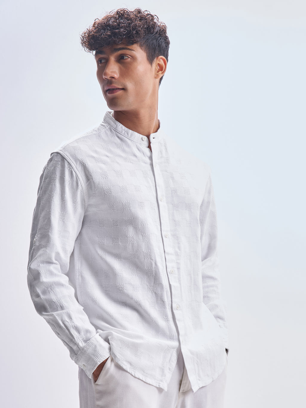 Highlander Men White Self Design Relaxed Fit Casual Shirt - White - Image 6