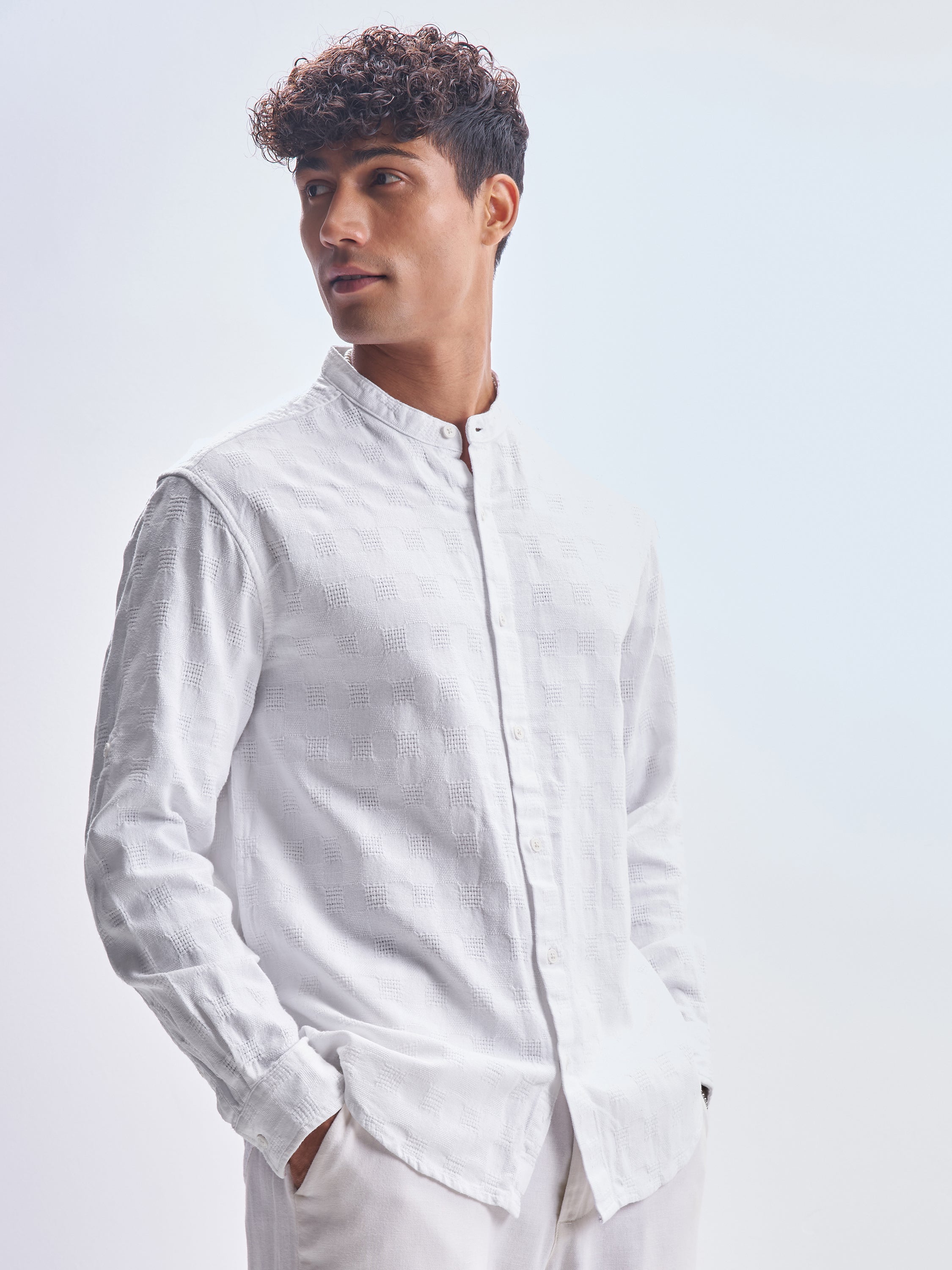 Highlander Men White Self Design Relaxed Fit Casual Shirt - White - Image 6