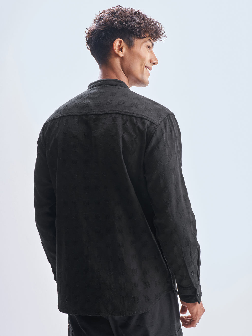 Highlander Men Black Self Design Relaxed Fit Casual Shirt - Black - Image 3