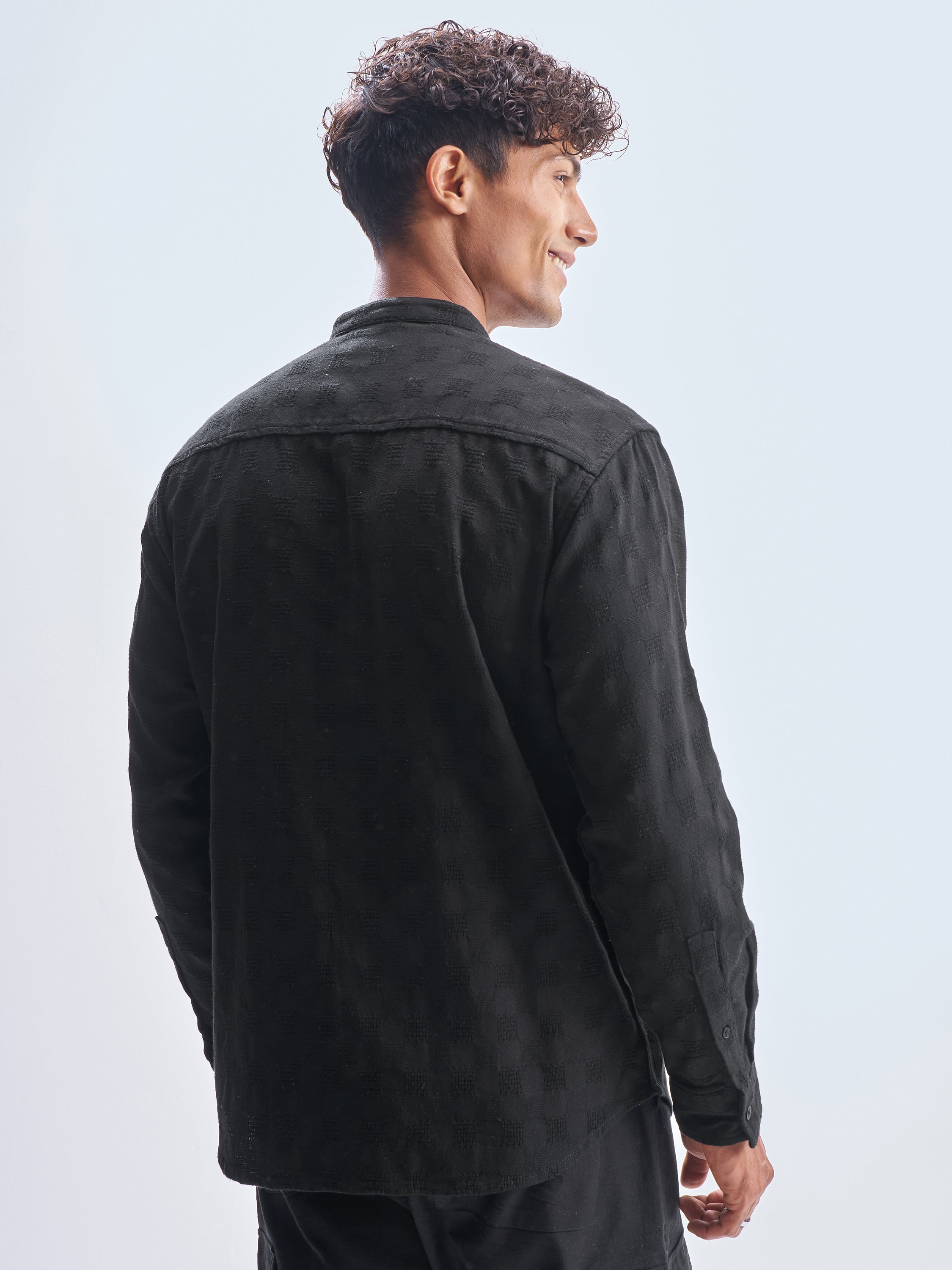 Highlander Men Black Self Design Relaxed Fit Casual Shirt - Black - Image 3