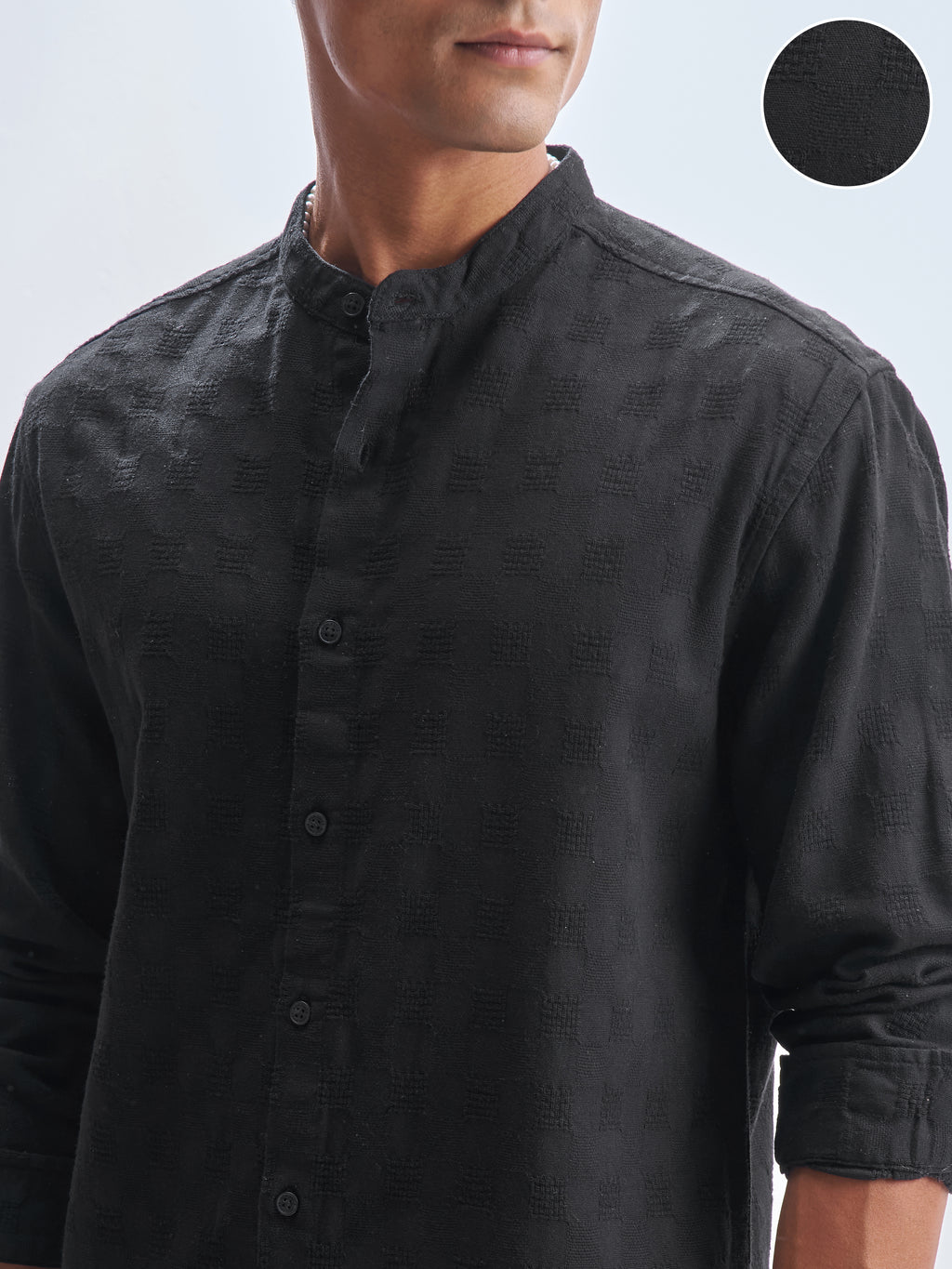 Highlander Men Black Self Design Relaxed Fit Casual Shirt - Black - Image 5