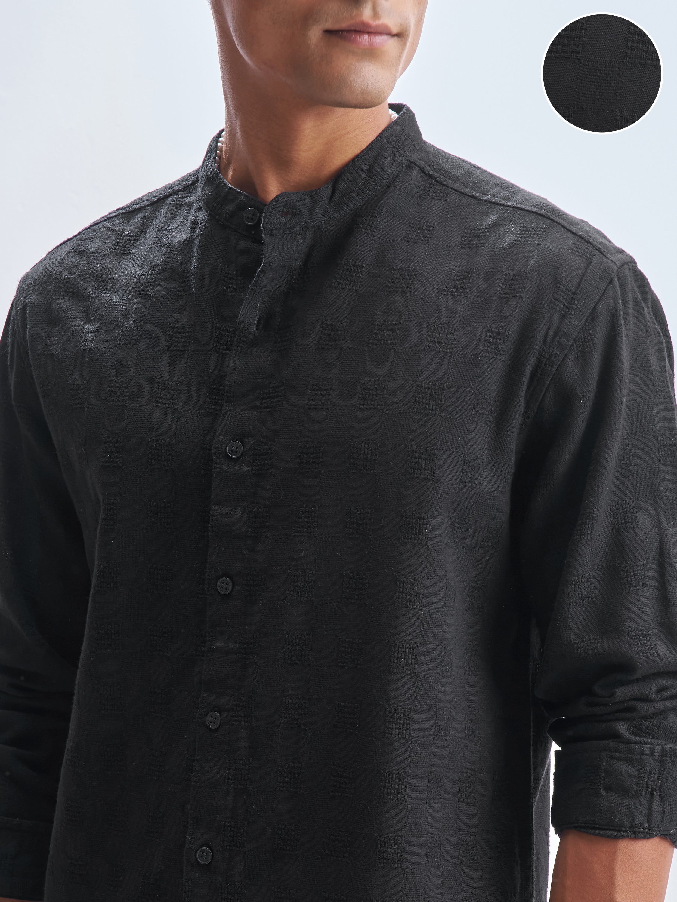Highlander Men Black Self Design Relaxed Fit Casual Shirt - Black - Image 5