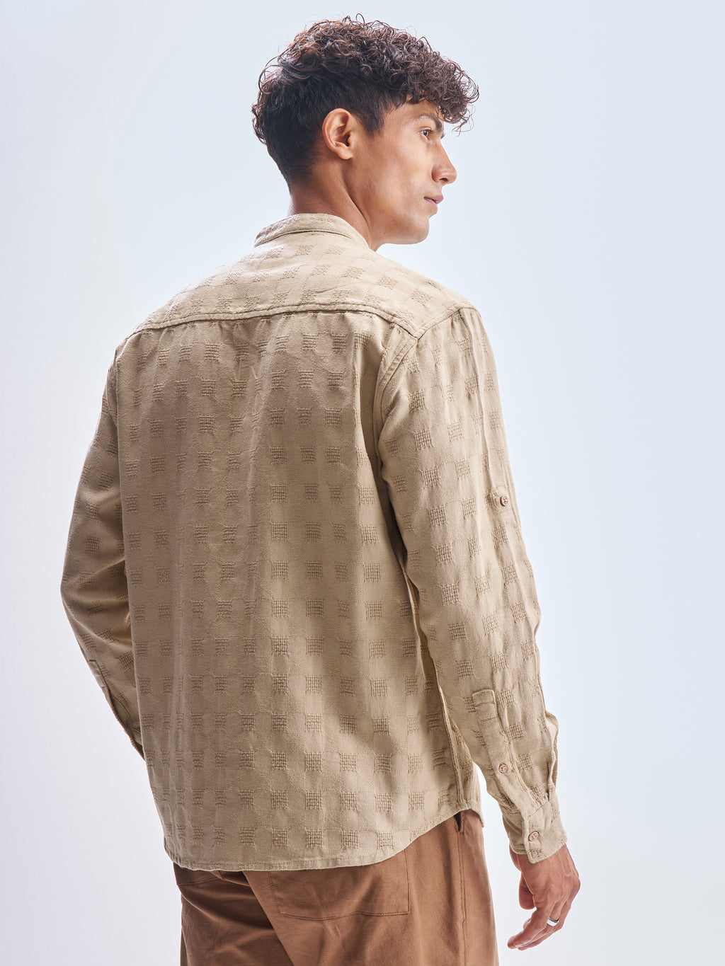 Highlander Men Khaki Self Design Relaxed Fit Casual Shirt - Khaki - Image 3
