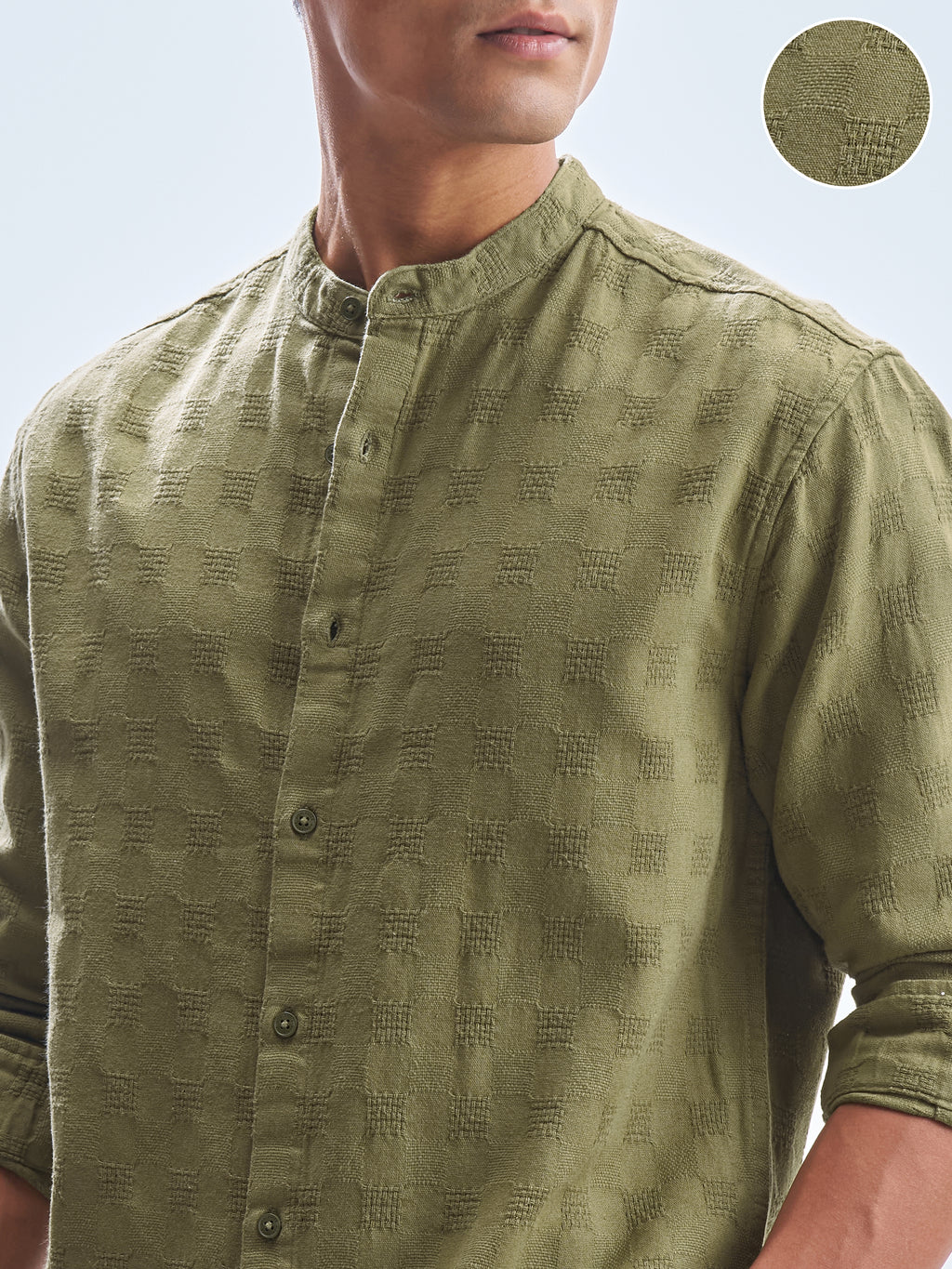 Highlander Men Green Self Design Relaxed Fit Casual Shirt - Green - Image 5