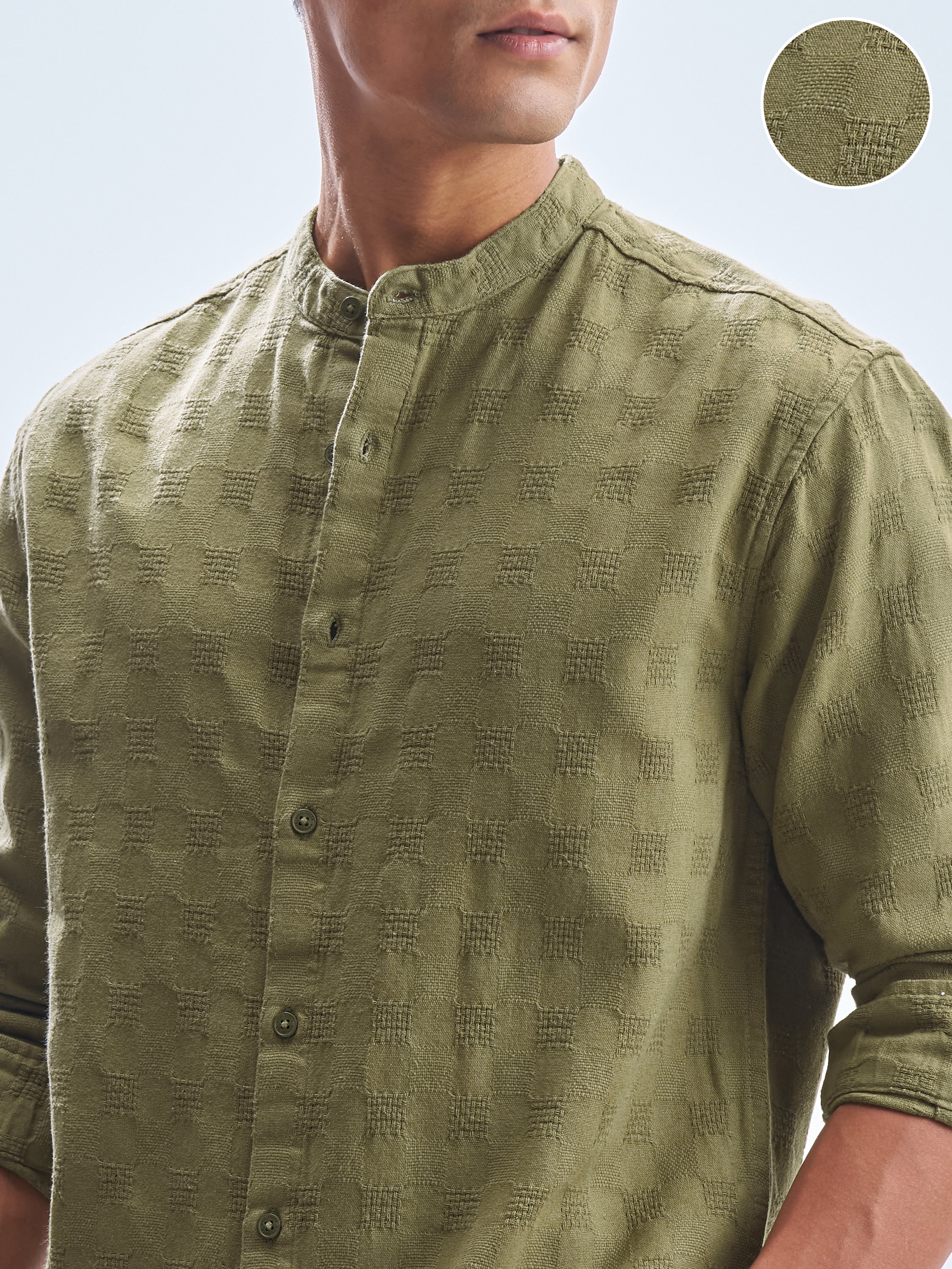 Highlander Men Green Self Design Relaxed Fit Casual Shirt - Green - Image 5