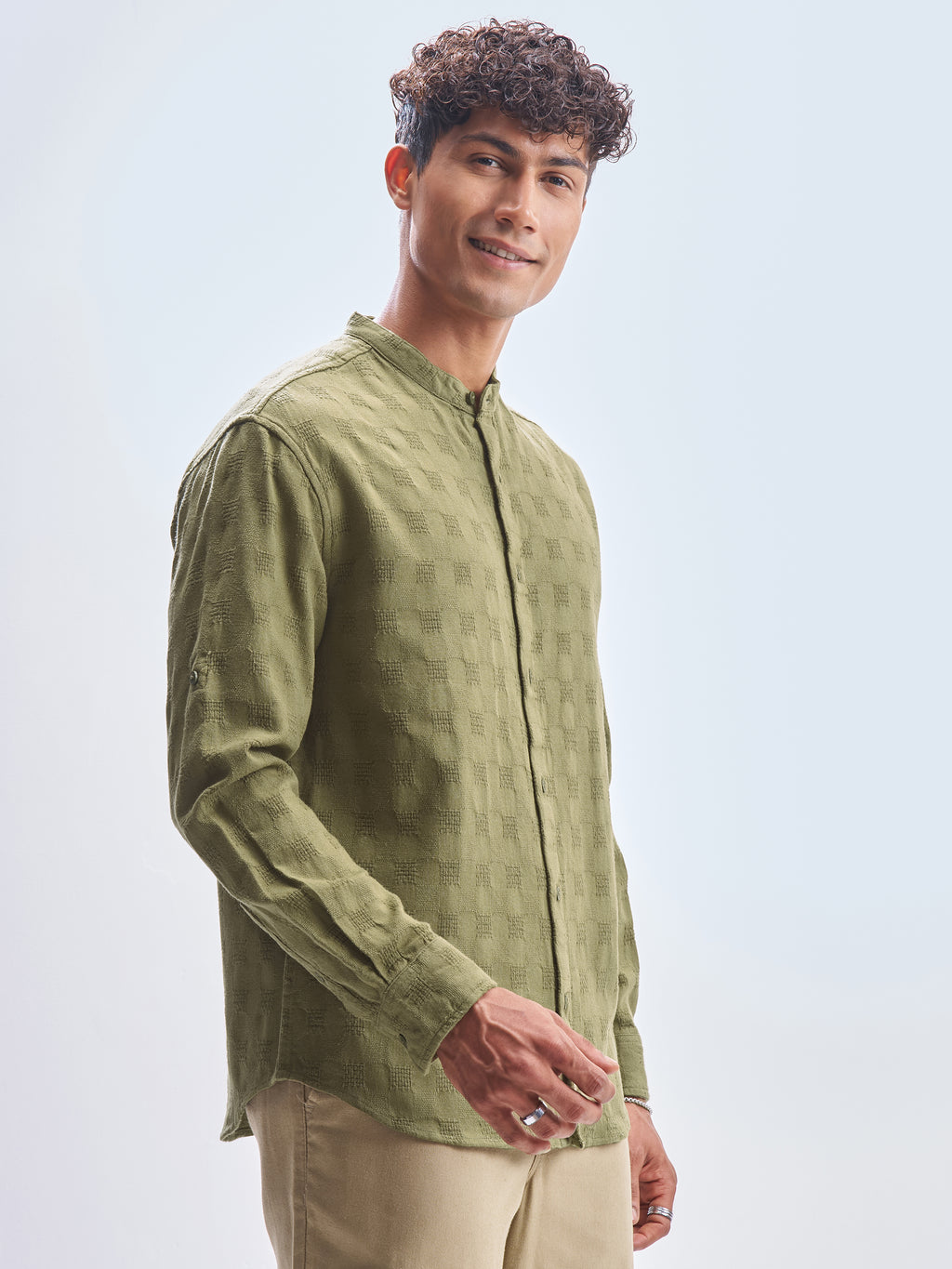 Highlander Men Green Self Design Relaxed Fit Casual Shirt - Green - Image 6