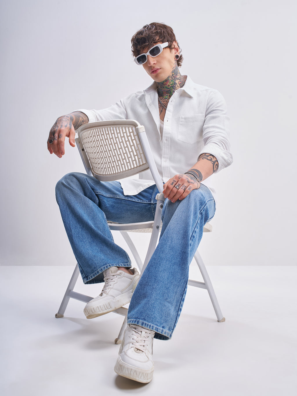 Highlander Men White Self Design Slim Fit Casual Shirt - White - Image 2