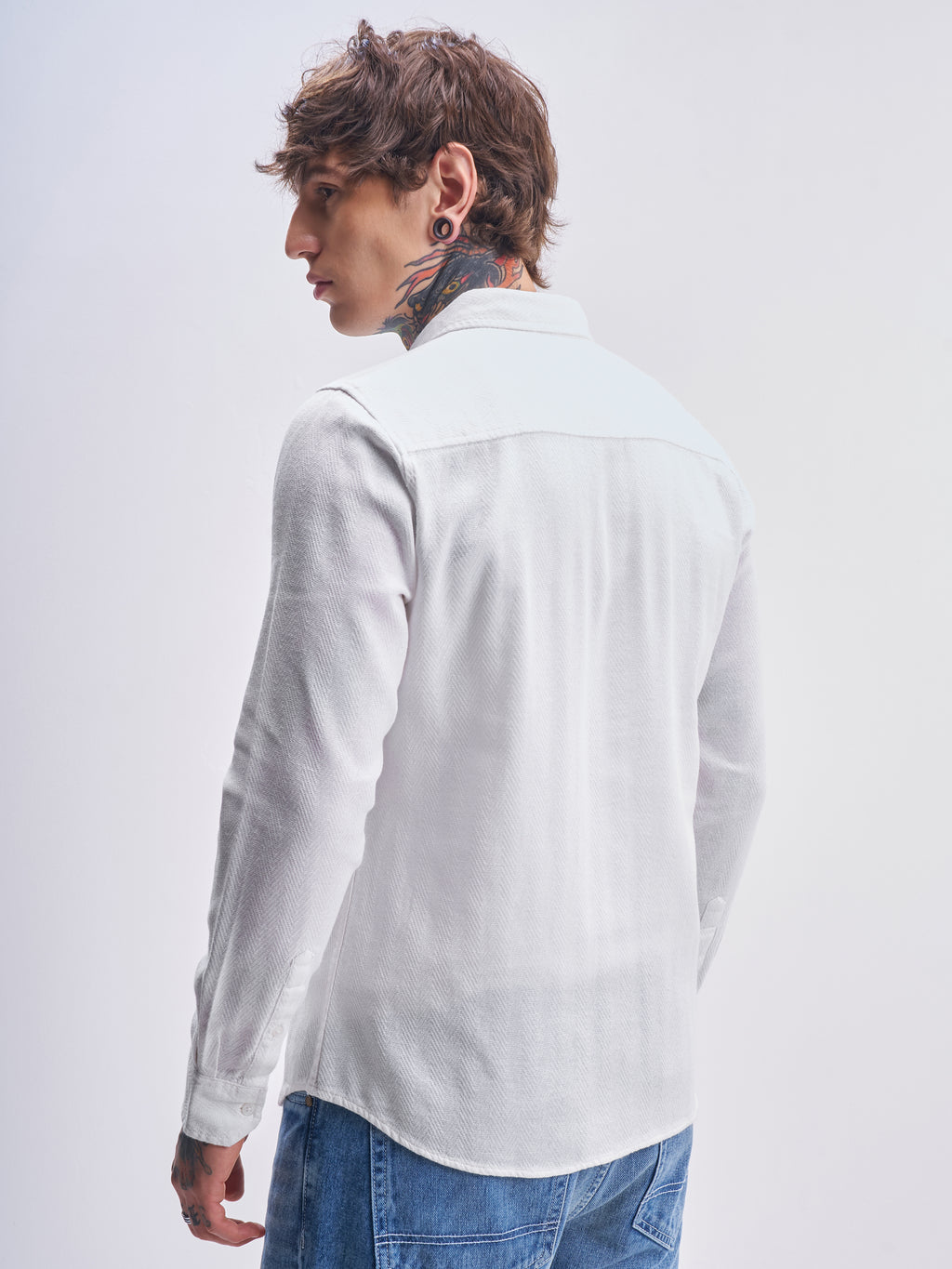 Highlander Men White Self Design Slim Fit Casual Shirt - White - Image 3