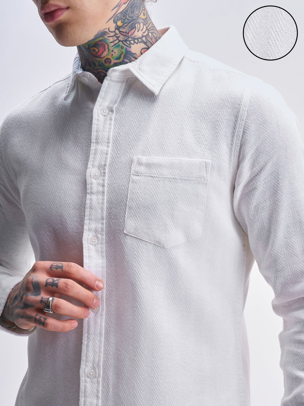 Highlander Men White Self Design Slim Fit Casual Shirt - White - Image 5