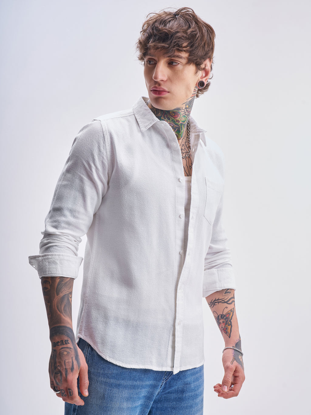 Highlander Men White Self Design Slim Fit Casual Shirt - White - Image 6