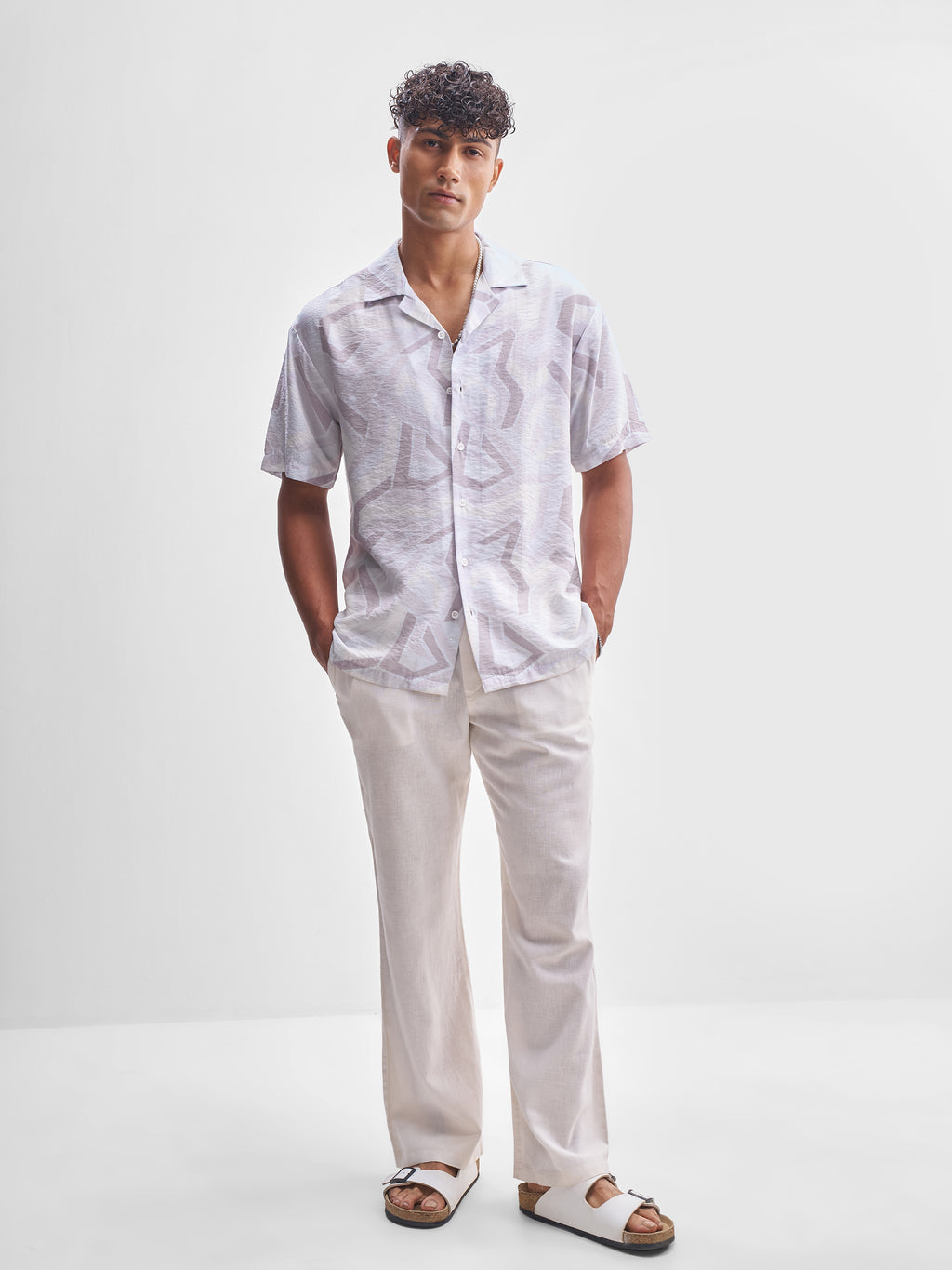 Highlander Men Lavender Printed Slim Fit Casual Shirt - Lavender - Image 2