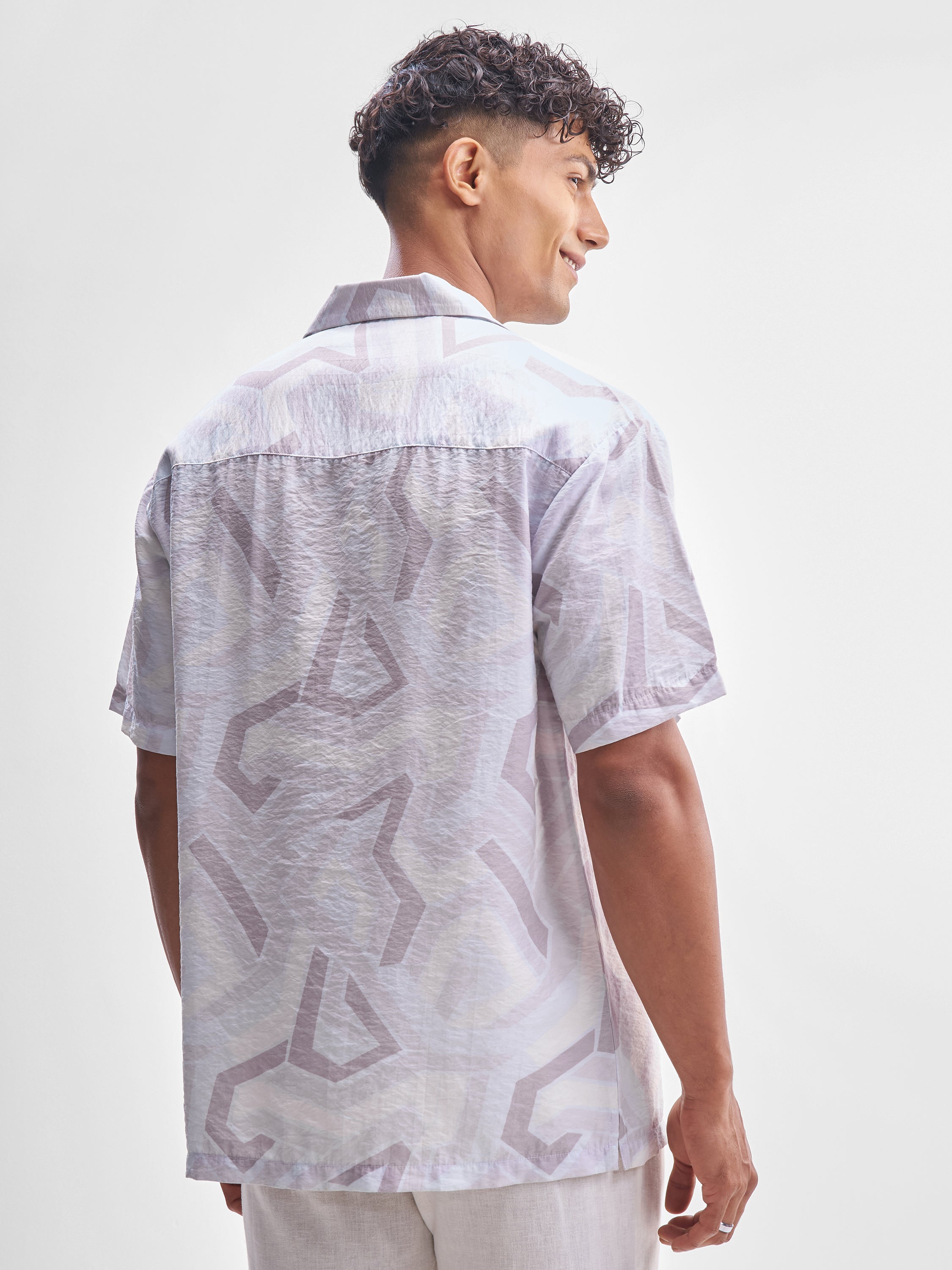 Highlander Men Lavender Printed Slim Fit Casual Shirt - Lavender - Image 3
