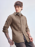 Highlander Men Tan Self Design Slim Fit Casual Shirt - Tan - Image 1