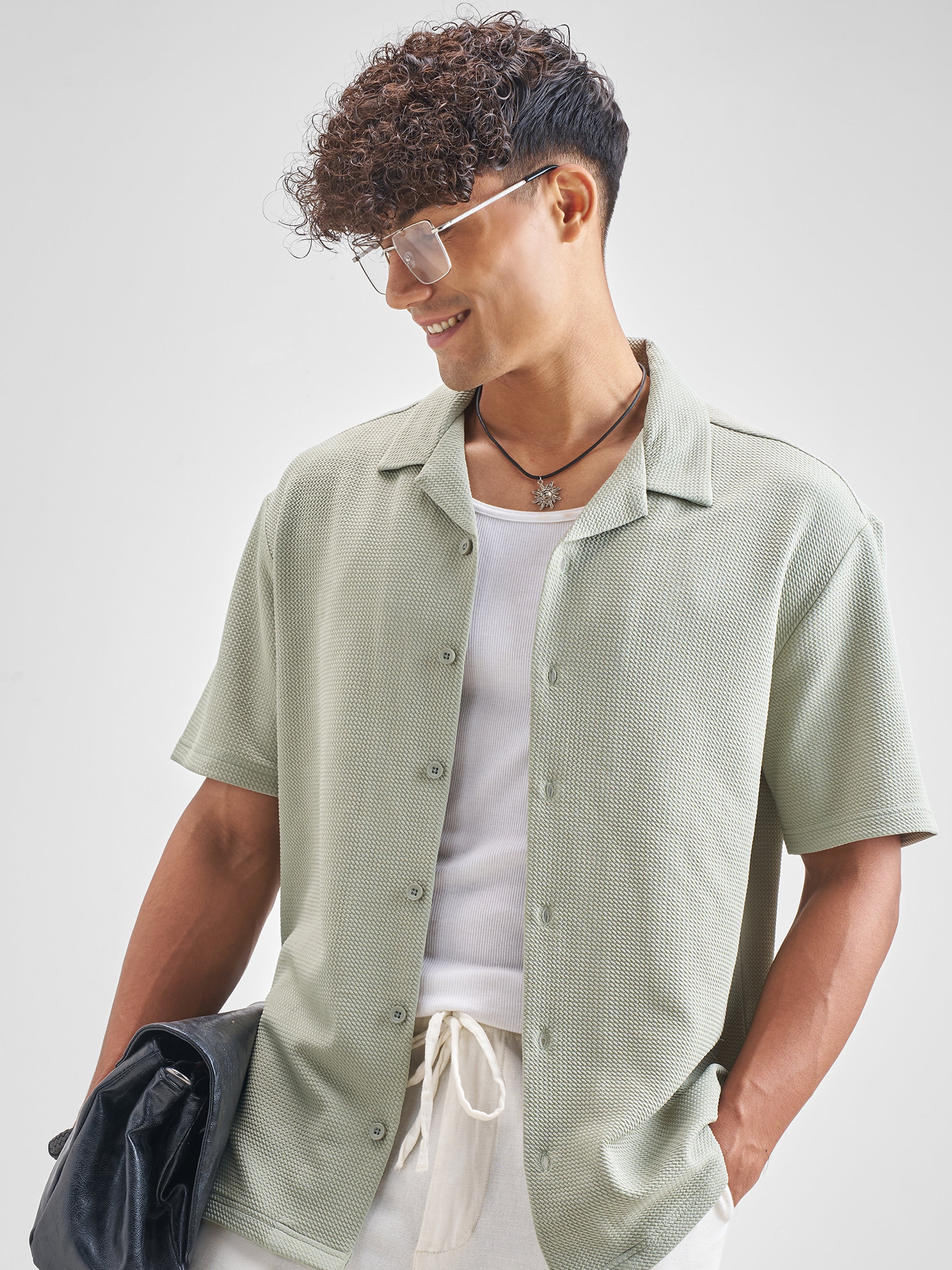 Highlander Men Grey Self Design Relaxed Fit Casual Shirt - Grey - Image 1