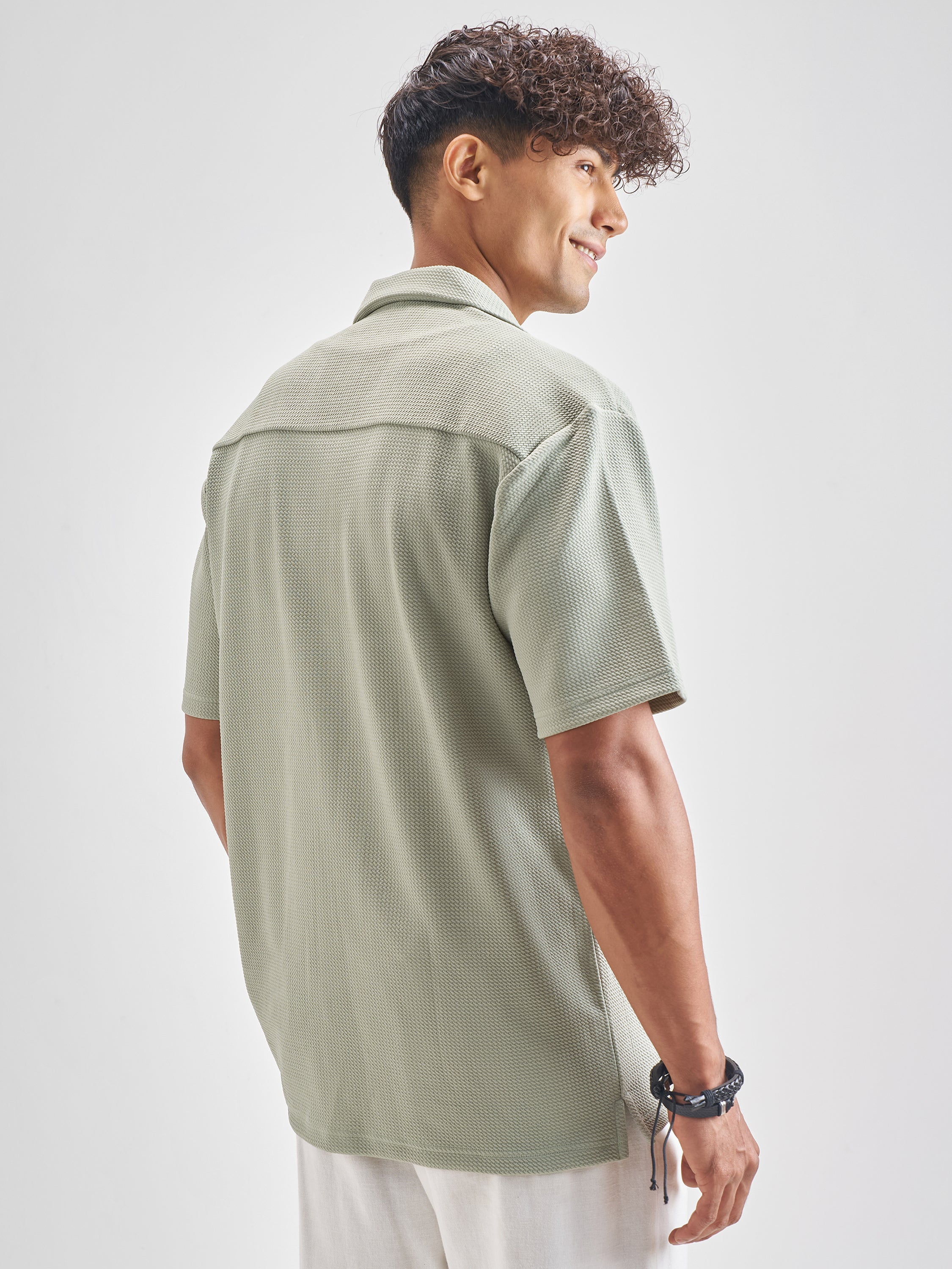 Highlander Men Grey Self Design Relaxed Fit Casual Shirt - Grey - Image 3